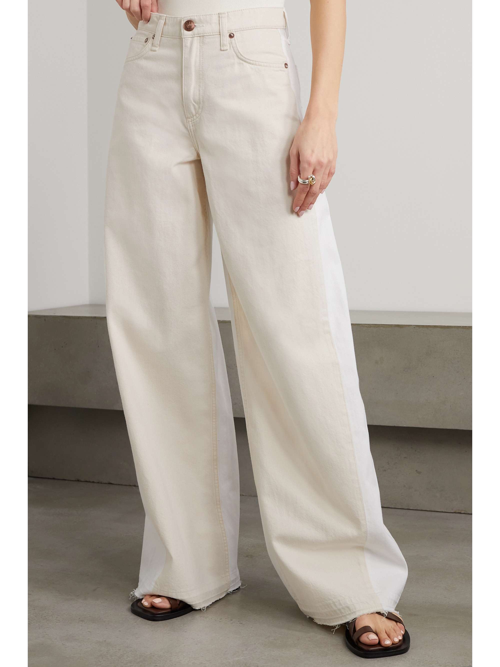 RAG & BONE Sofie zweifarbige, hoch sitzende Jeans mit weitem Bein und Fransen