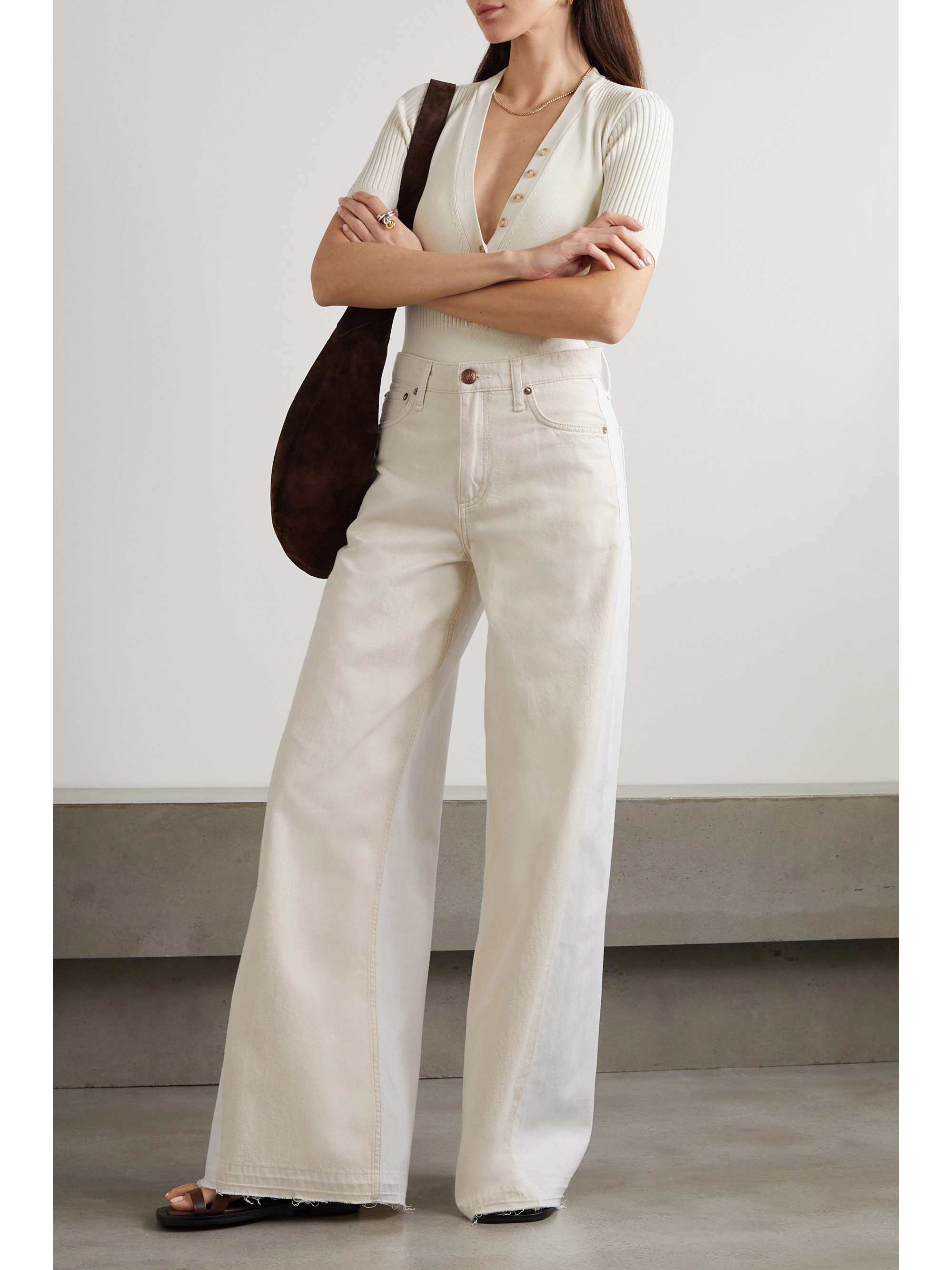 RAG & BONE Sofie zweifarbige, hoch sitzende Jeans mit weitem Bein und Fransen
