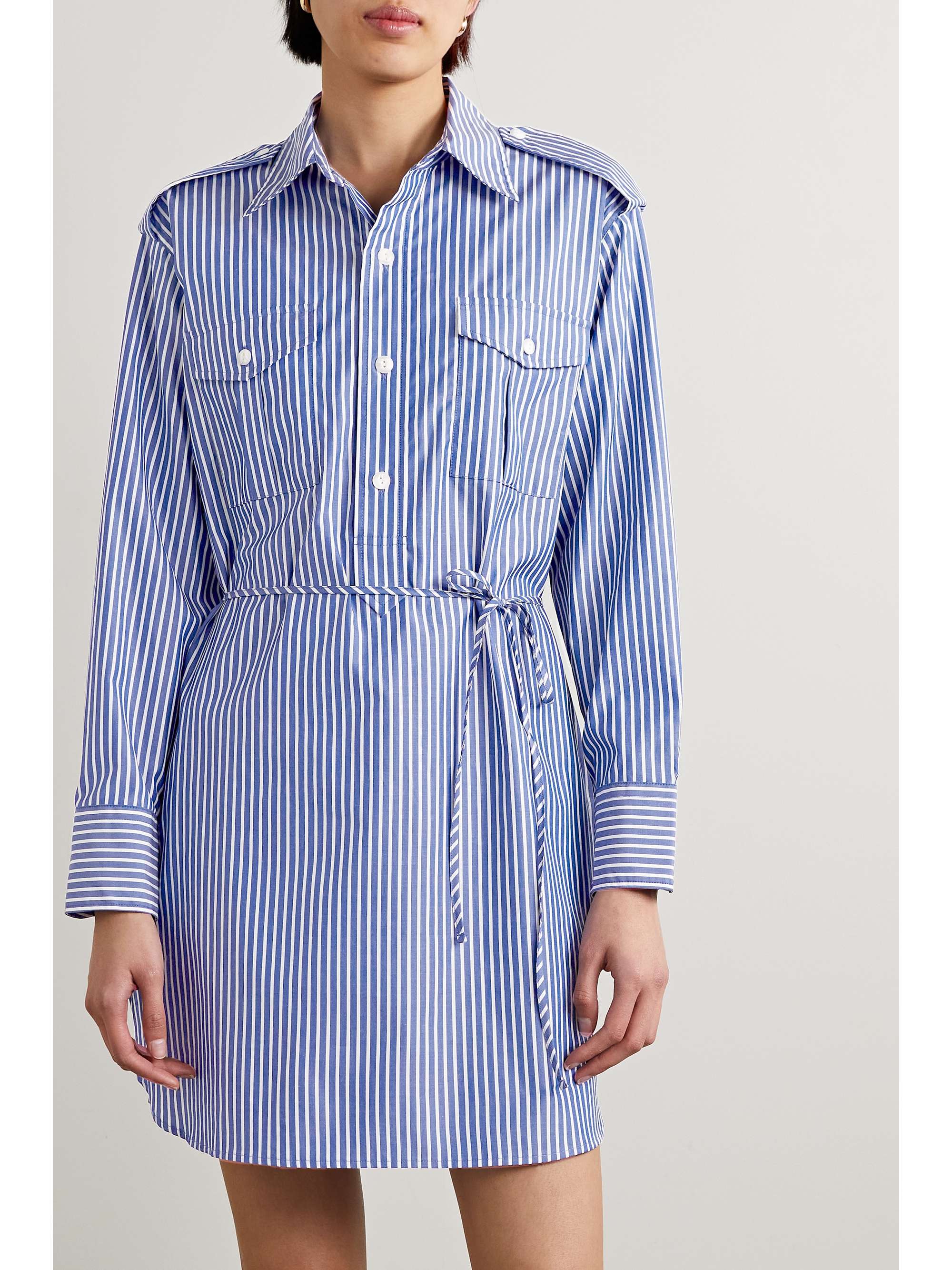 RAG & BONE Nadine Mini-Hemdblusenkleid aus gestreifter Baumwollpopeline mit Bindegürtel