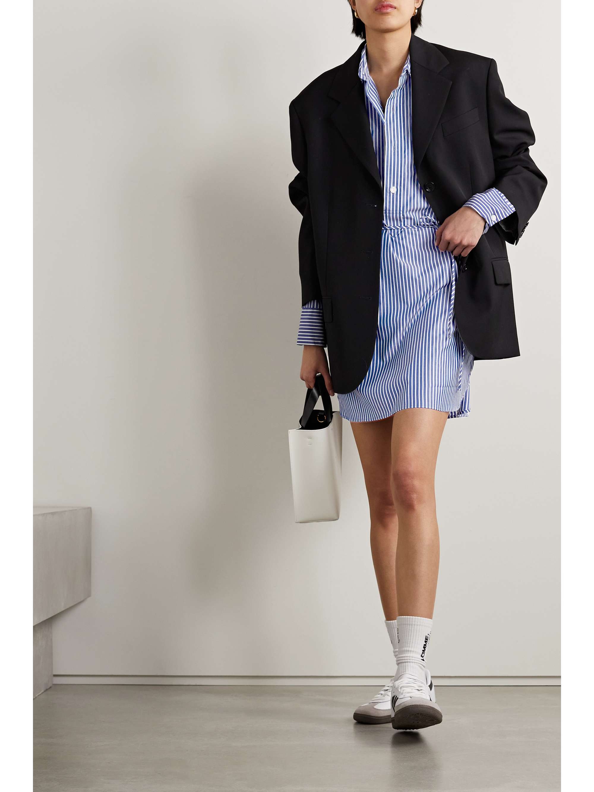 RAG & BONE Nadine Mini-Hemdblusenkleid aus gestreifter Baumwollpopeline mit Bindegürtel