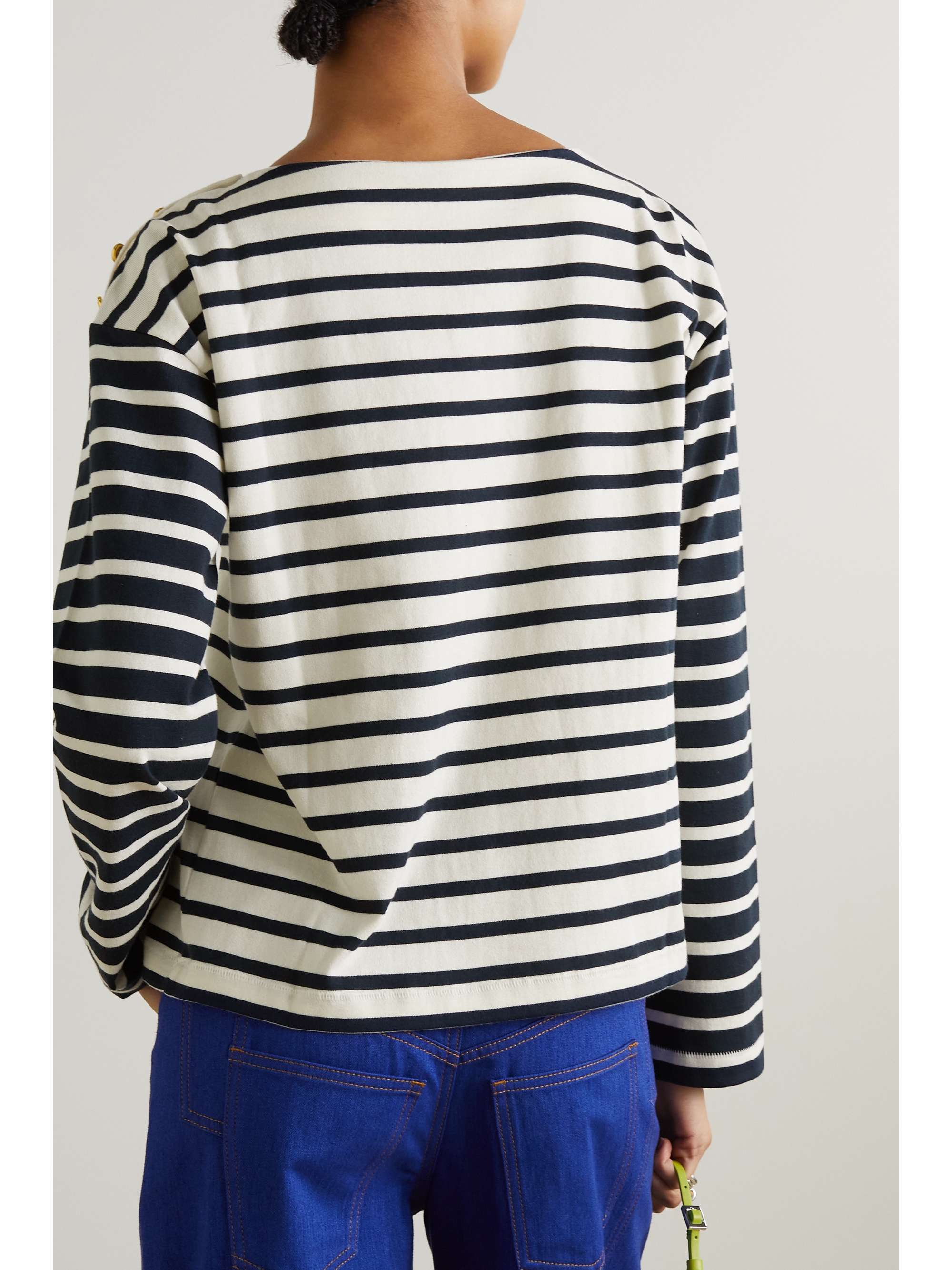 RAG & BONE Oberteil aus gestreiftem Baumwoll-Jersey mit Zierknöpfen