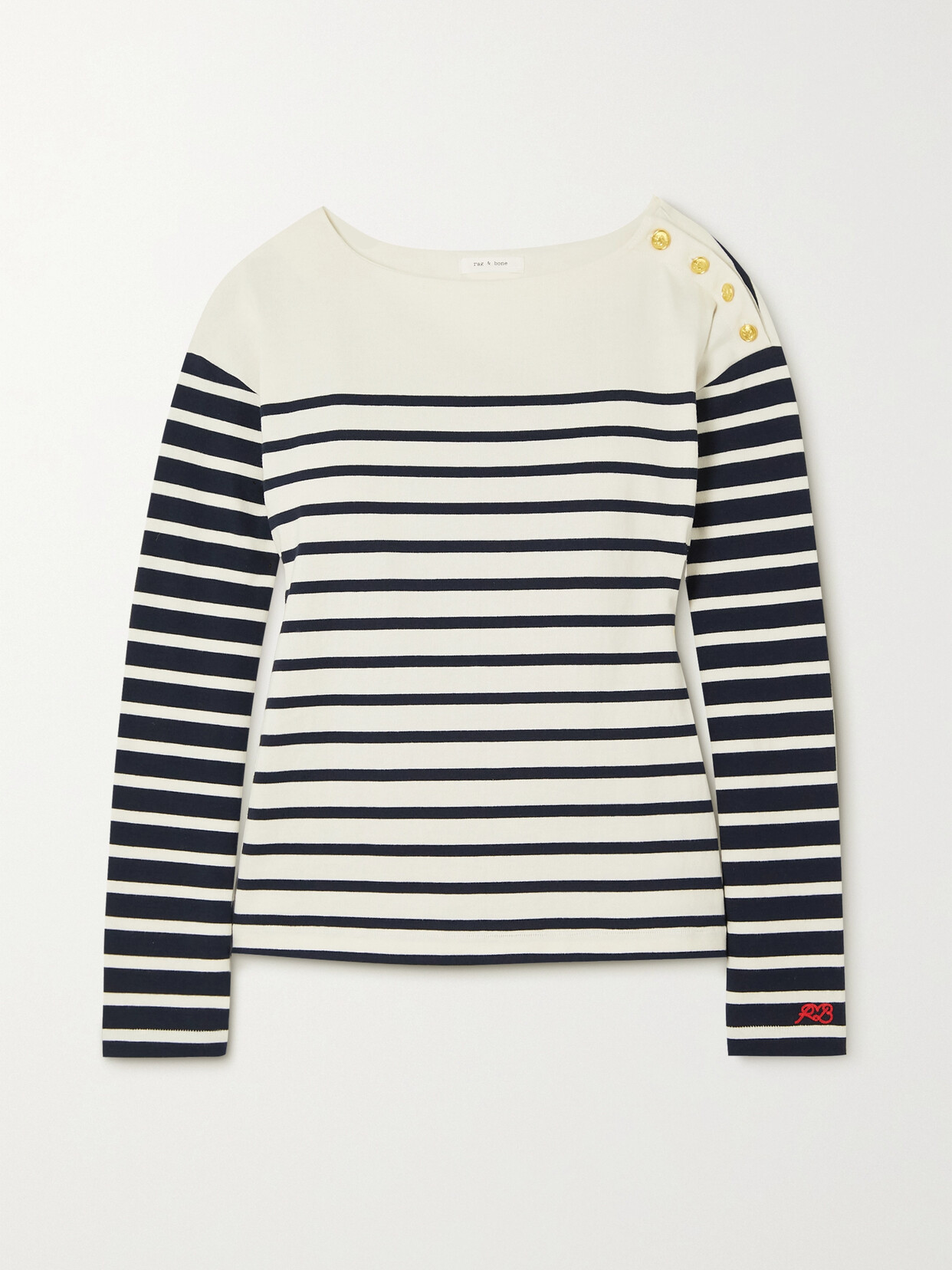 rag & bone - Striped Button-embellished Cotton-jersey Top - Ivory