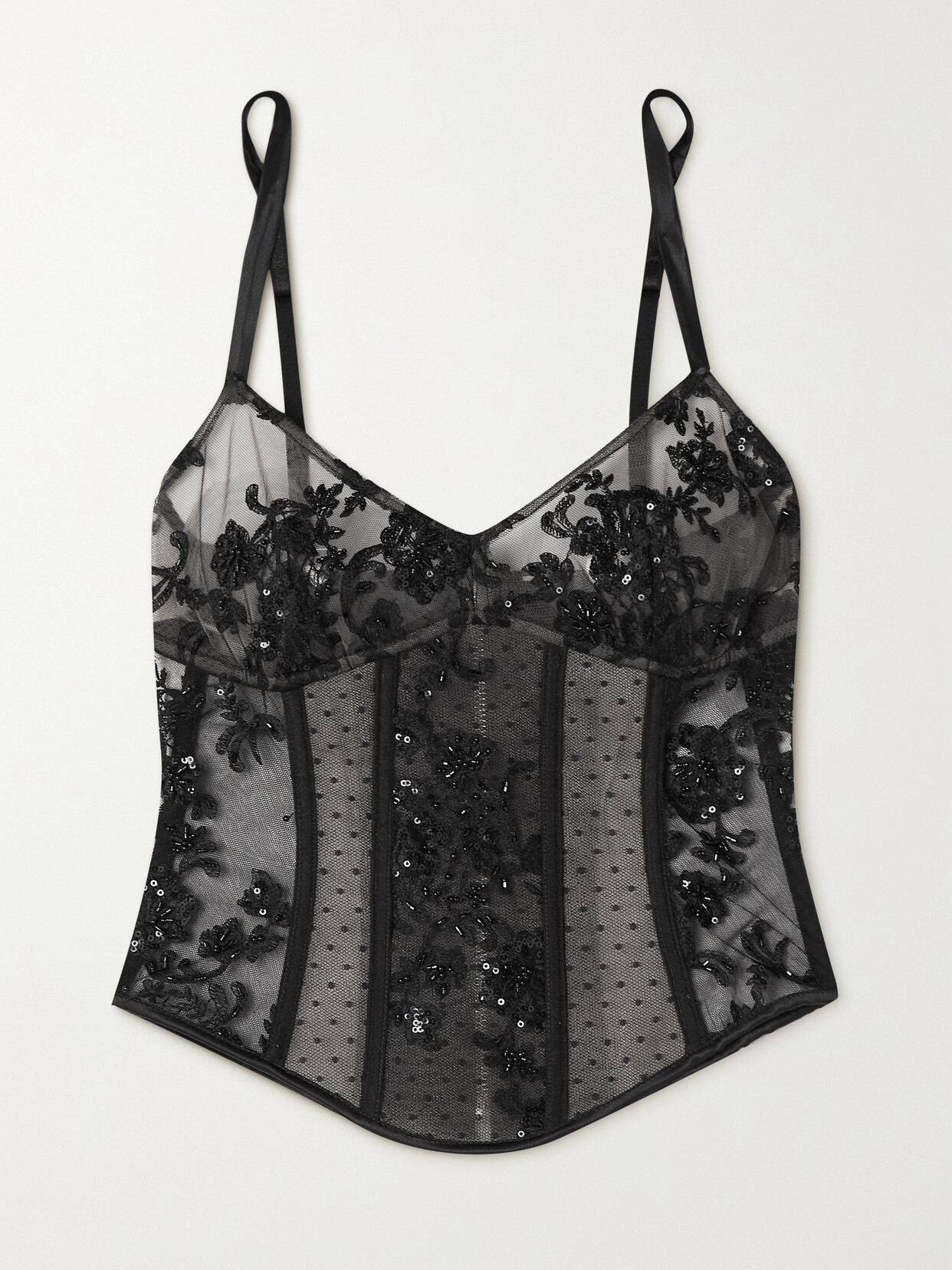 Rosamosario - Madame Shehu Embellished Embroidered Lace Bustier Top - Black