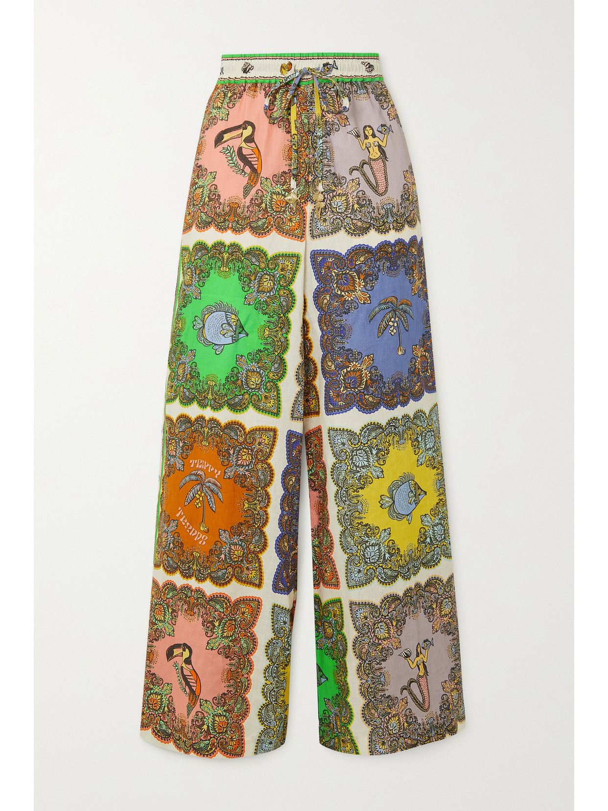 ALEMAIS TRIPPY TROPPO PRINTED LINEN WIDE-LEG PANTS