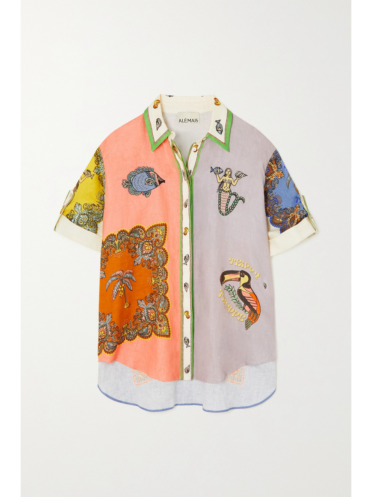 ALÉMAIS - Trippy Troppo Embroidered Printed Linen Shirt - Pink