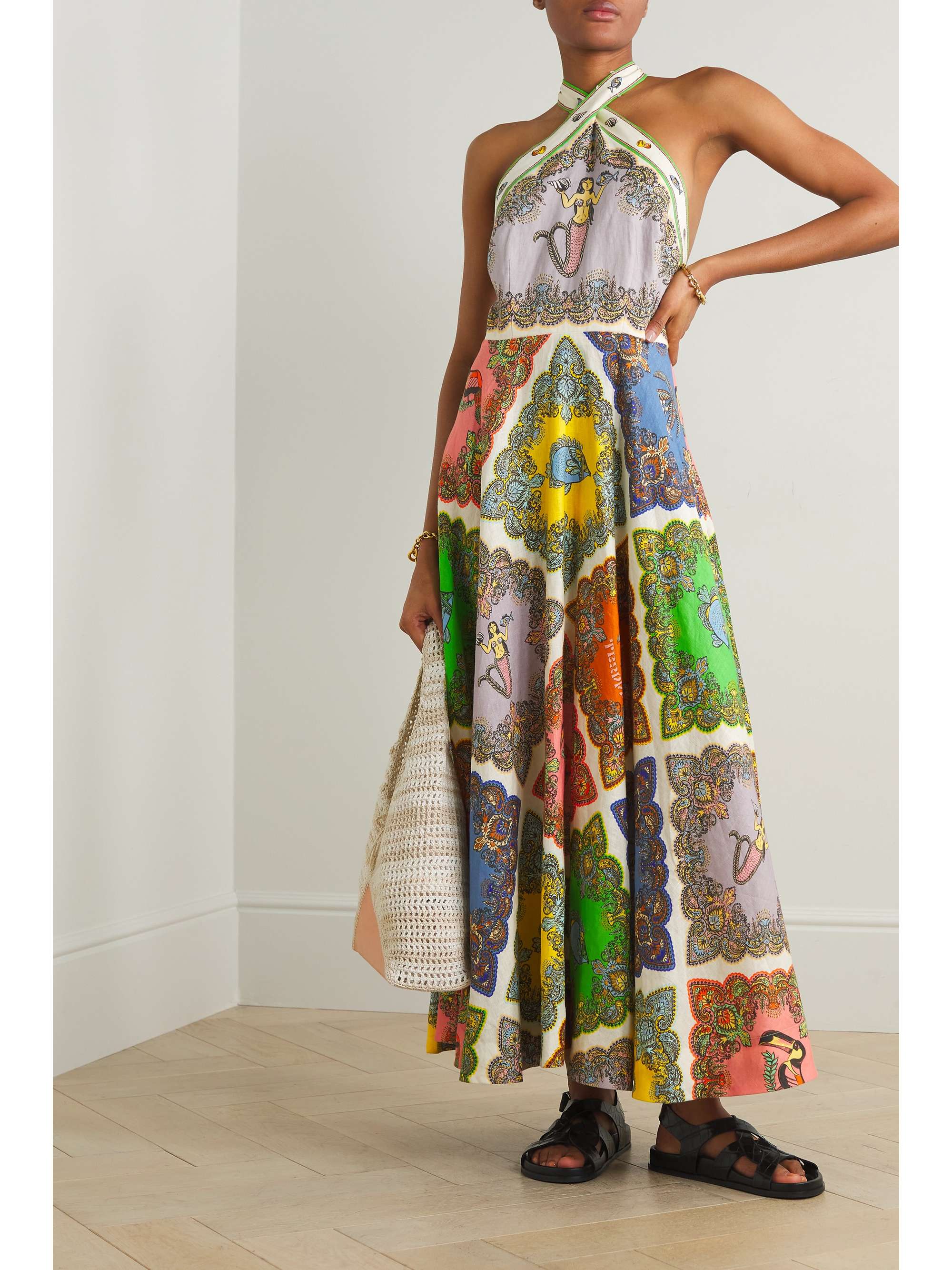 ALÉMAIS Trippy Troppo printed linen halterneck maxi dress NETAPORTER