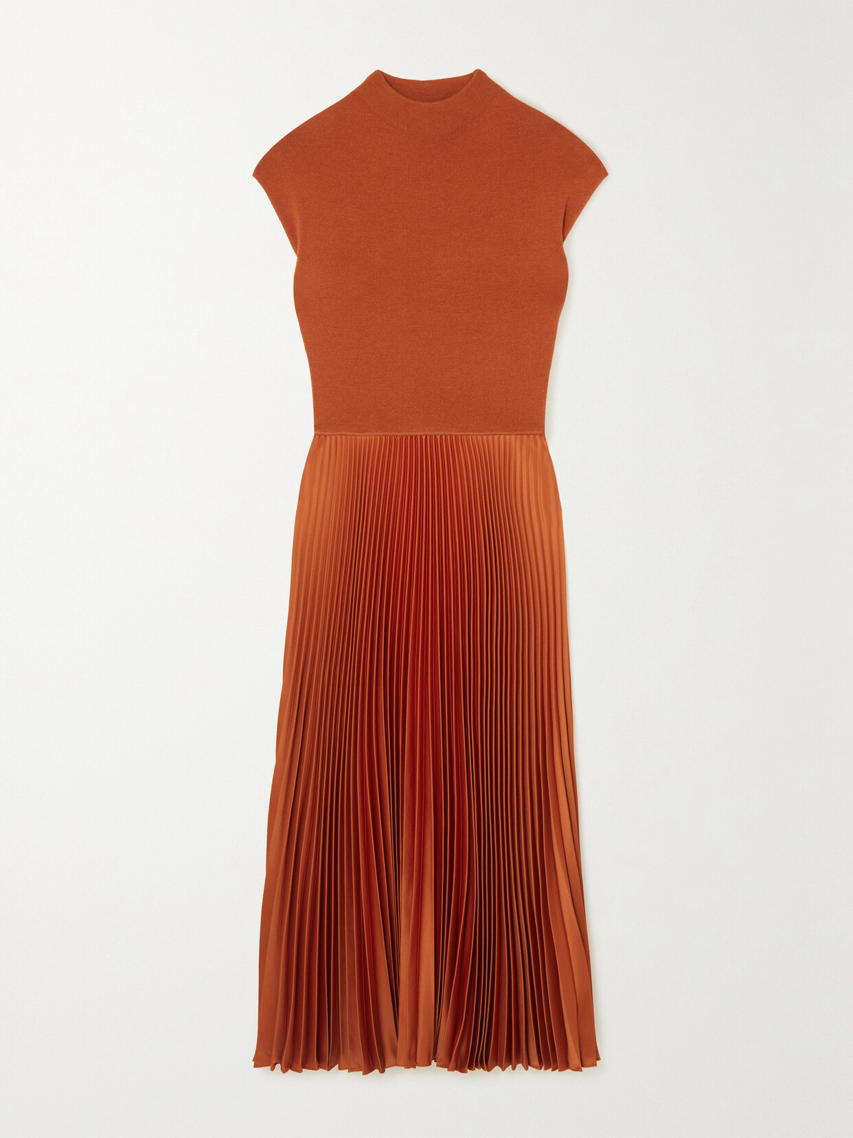 Polo Ralph Lauren Hybrid Sweater-pleated Mock-neck Dress In Rust