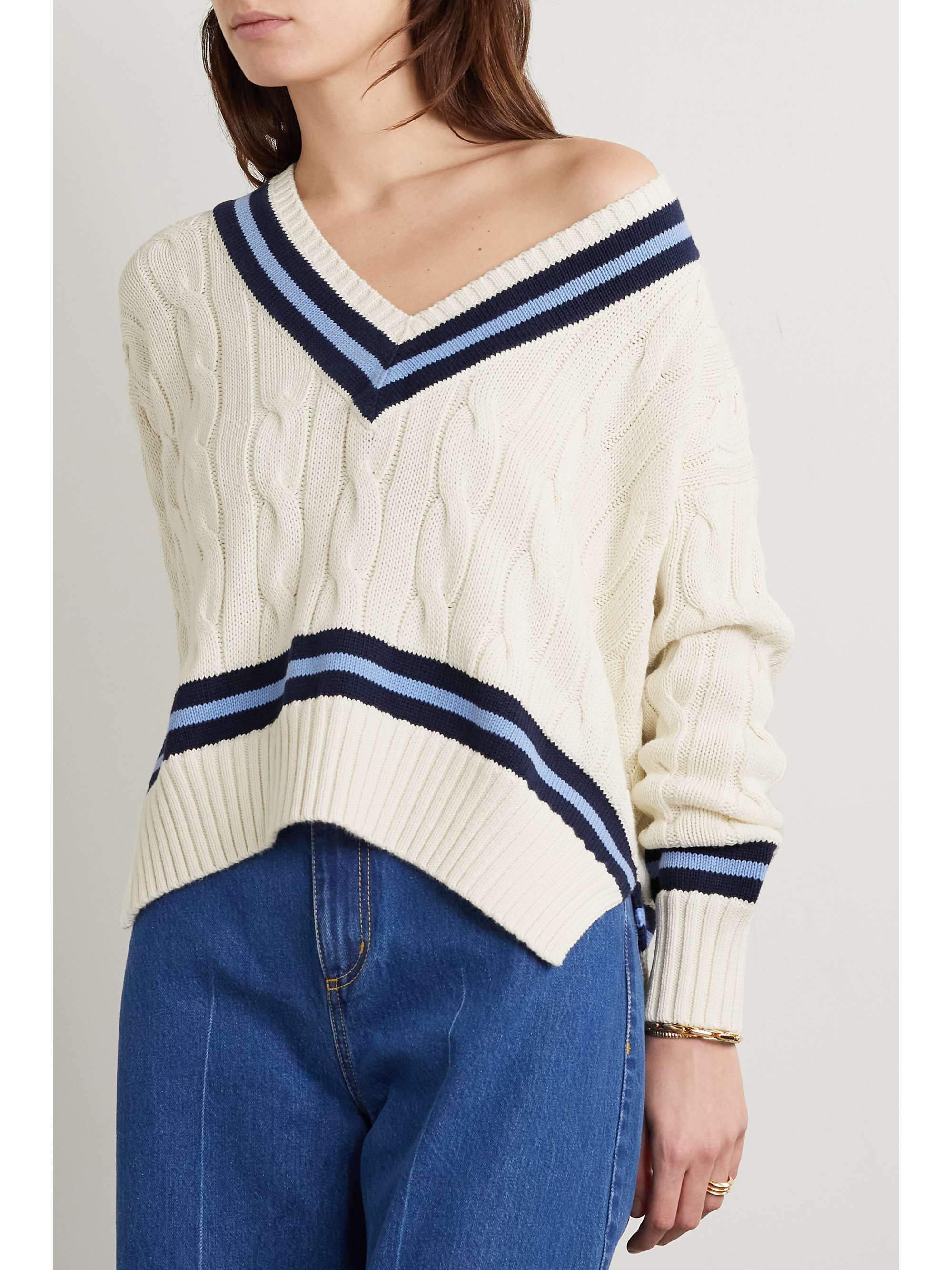 POLO RALPH LAUREN Cricket striped cableknit cotton sweater NETAPORTER