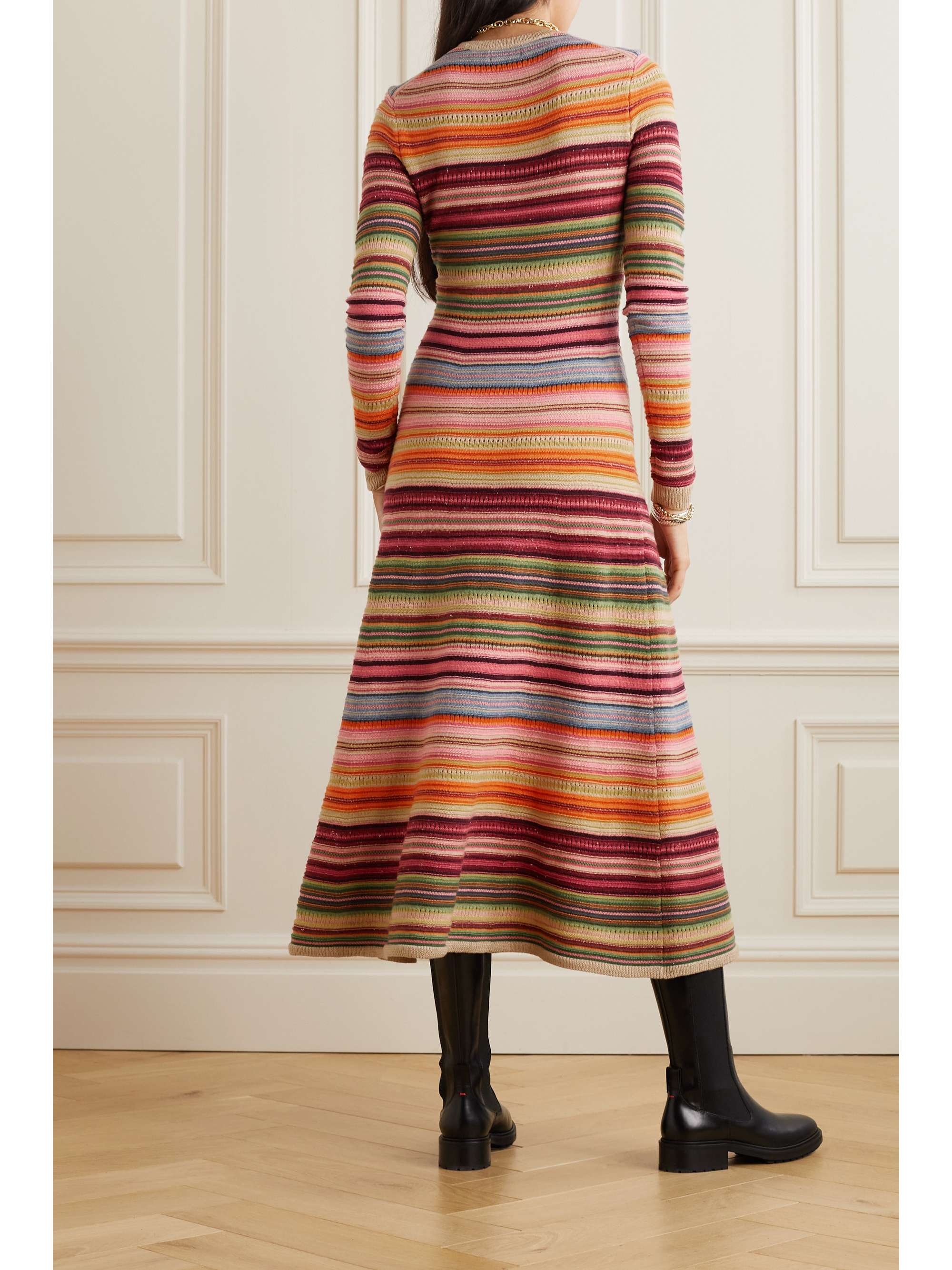 POLO RALPH LAUREN Striped wool-blend midi dress