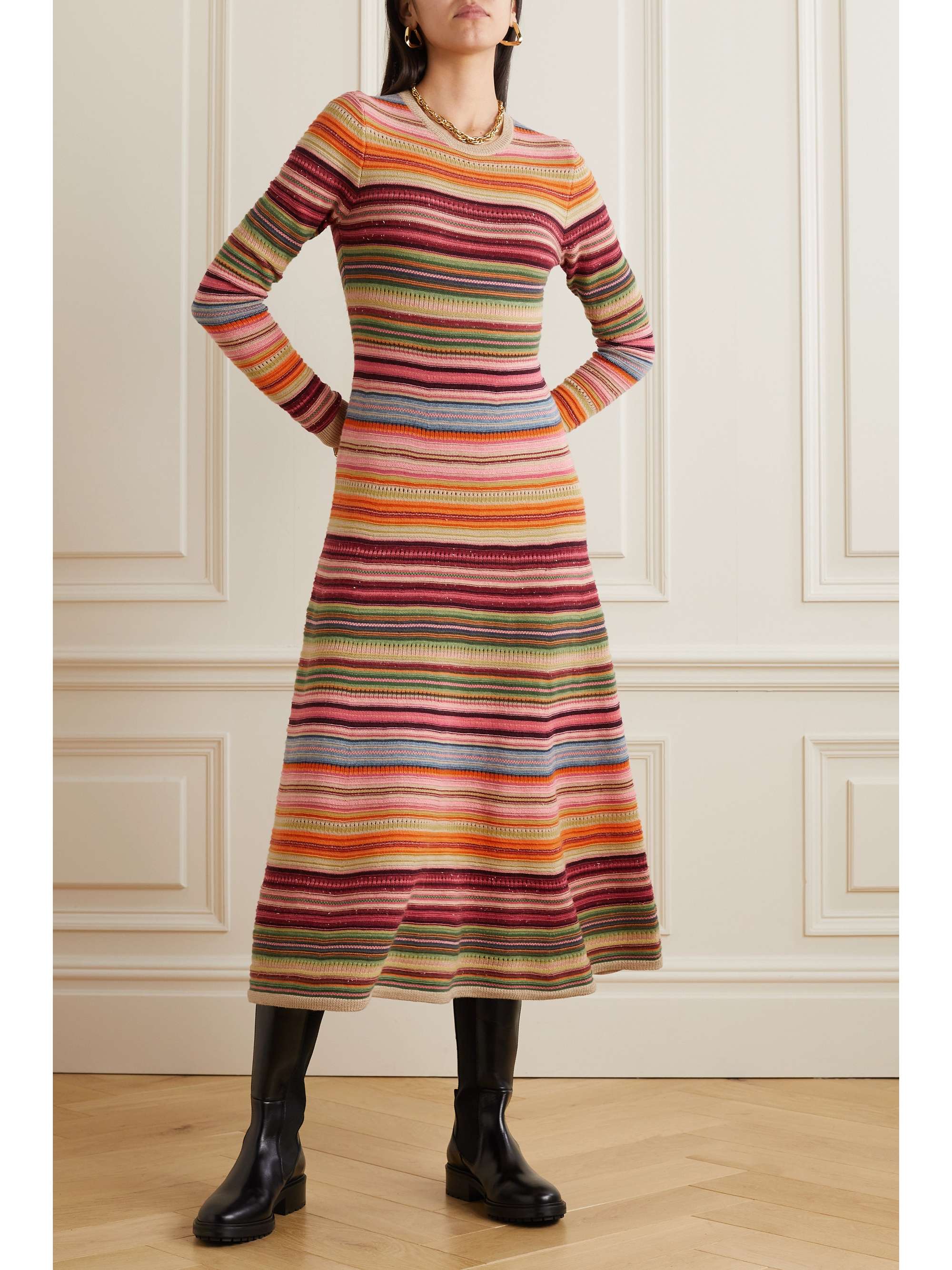 POLO RALPH LAUREN Striped wool-blend midi dress