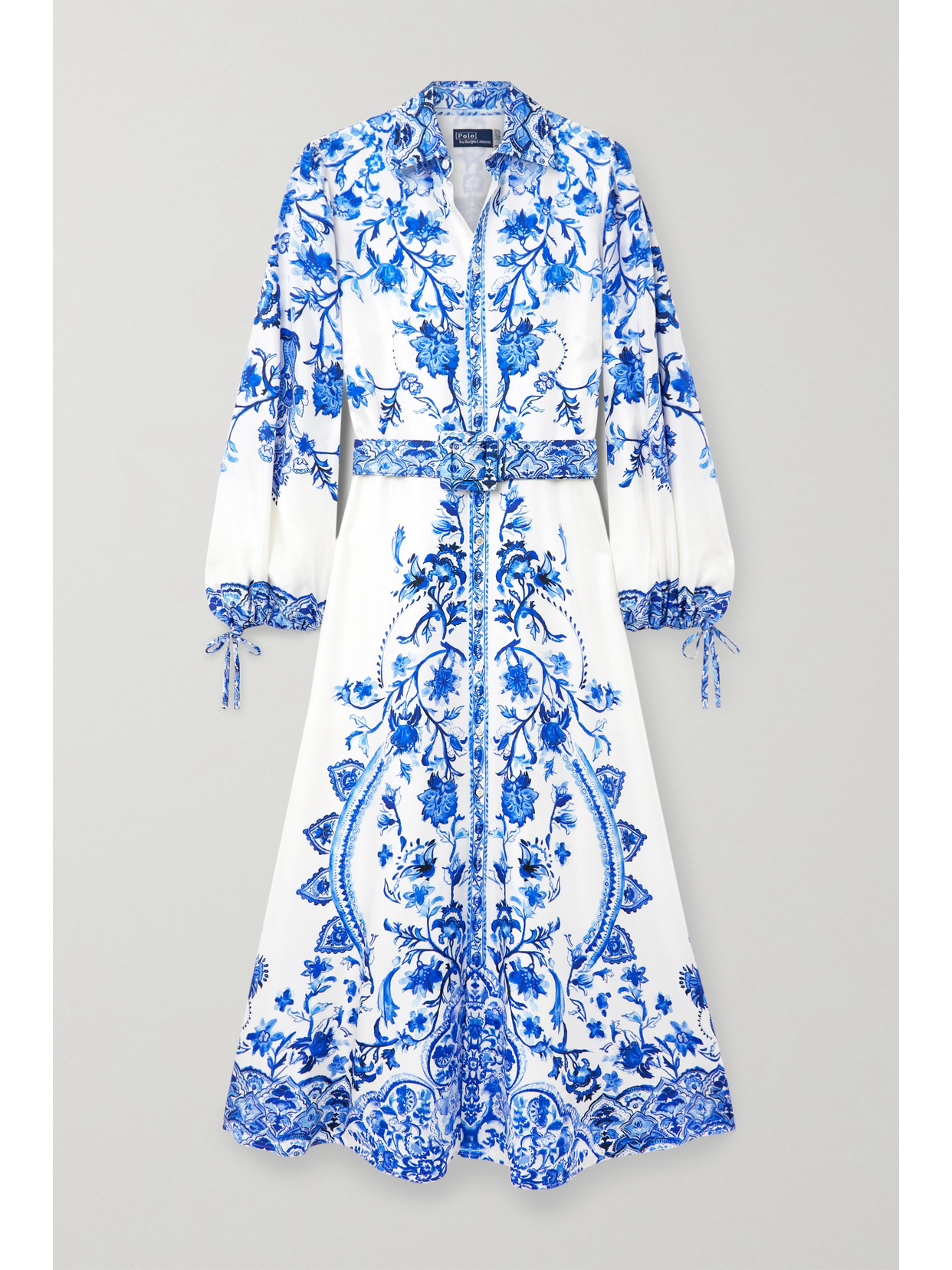 Polo Ralph Lauren - Belted Floral-print Silk-twill Midi Shirt Dress - Blue