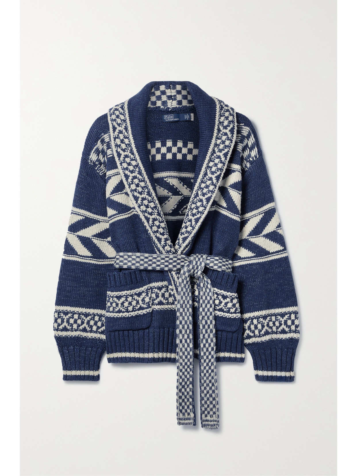 Polo Ralph Lauren - Belted Jacquard-knit Cotton And Linen-blend Cardigan - Blue