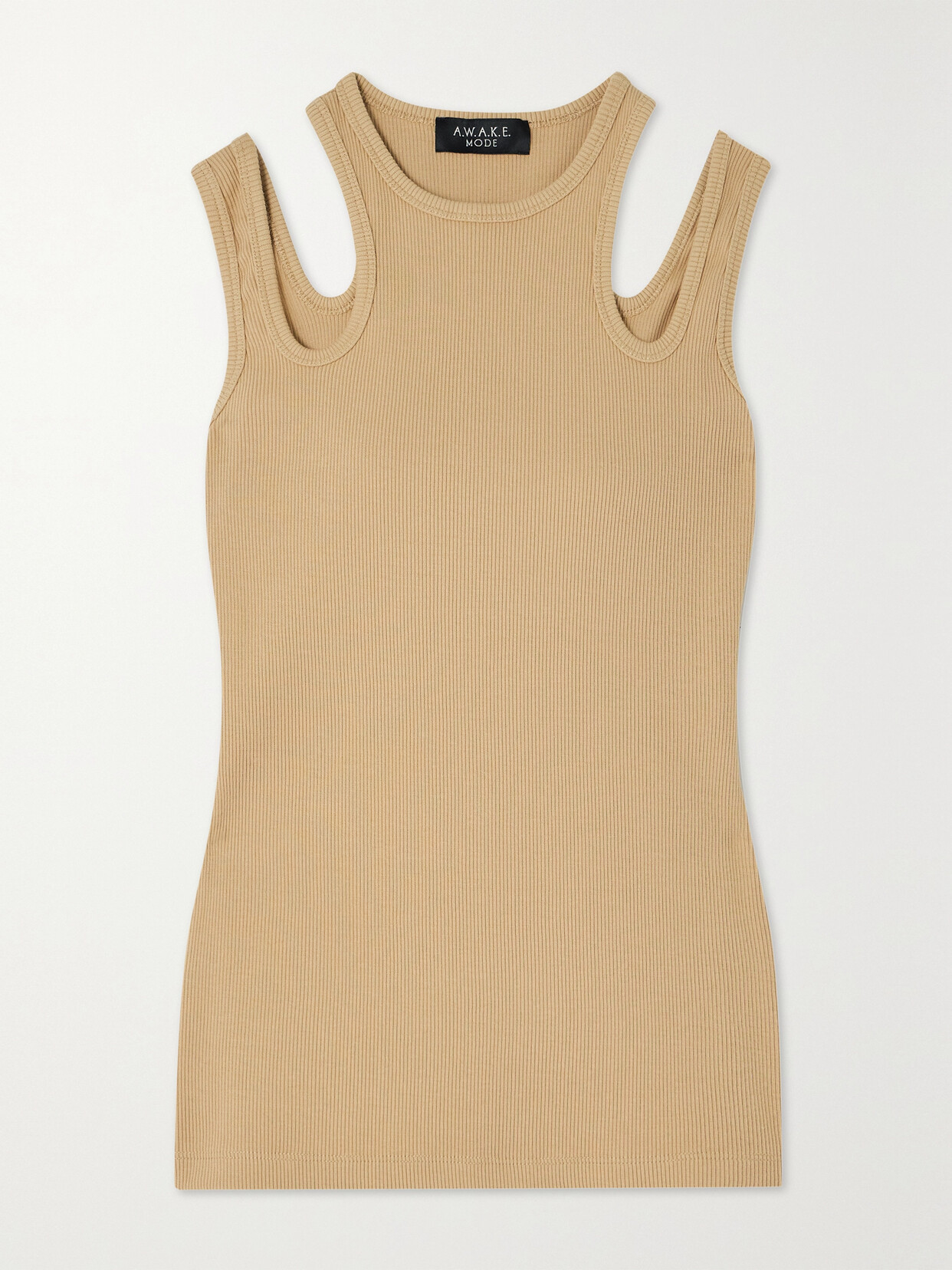A.W.A.K.E. MODE Cutout Ribbed Stretch-cotton Jersey Tank - Neutrals