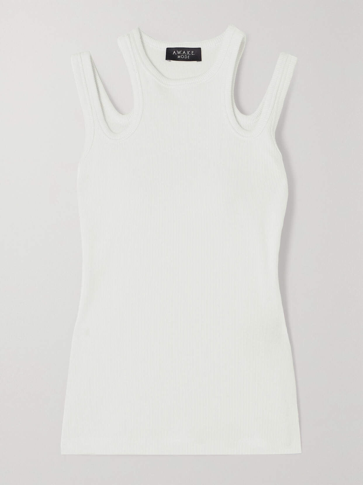A.W.A.K.E. MODE Cutout Ribbed Stretch-cotton Jersey Tank - White