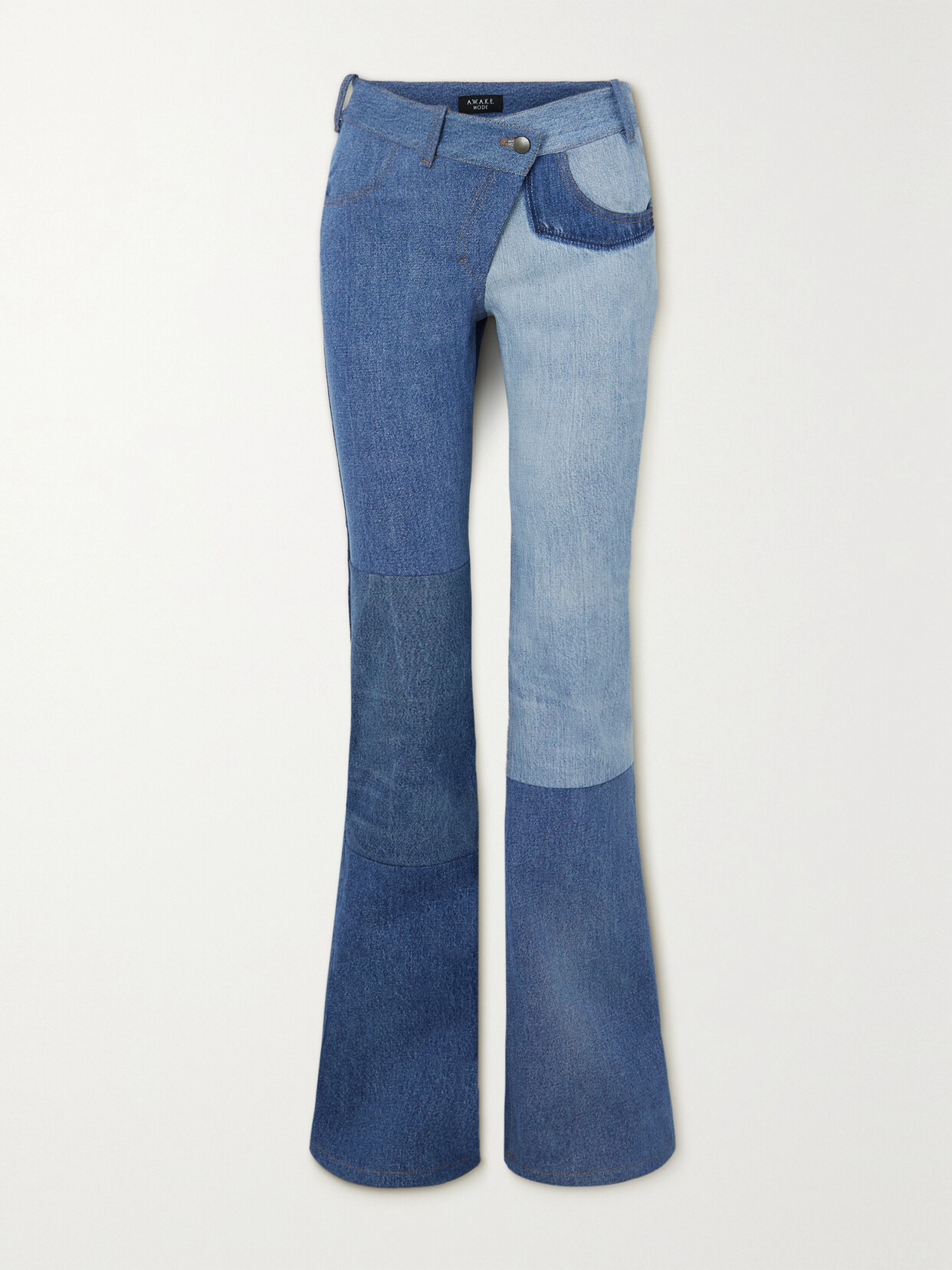 A.W.A.K.E. MODE - Patchwork Recycled Low-rise Flared Jeans - Blue