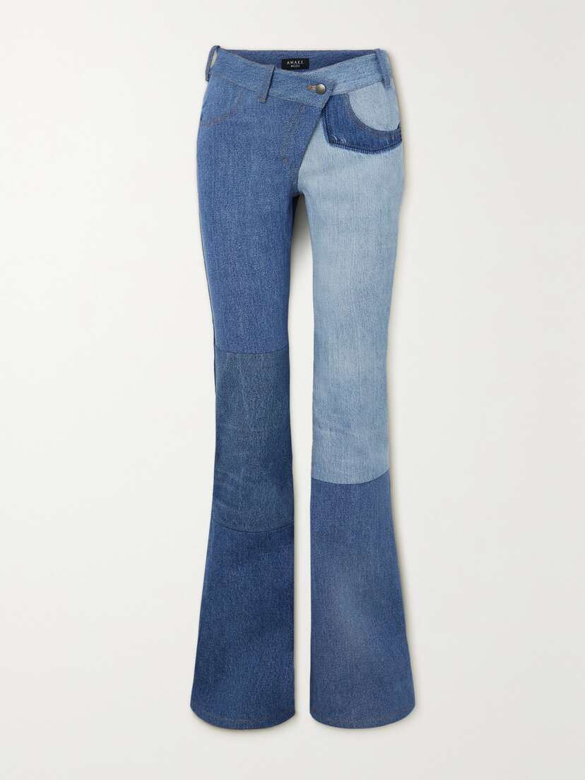 A.W.A.K.E. MODE Patchwork Recycled Low-rise Flared Jeans