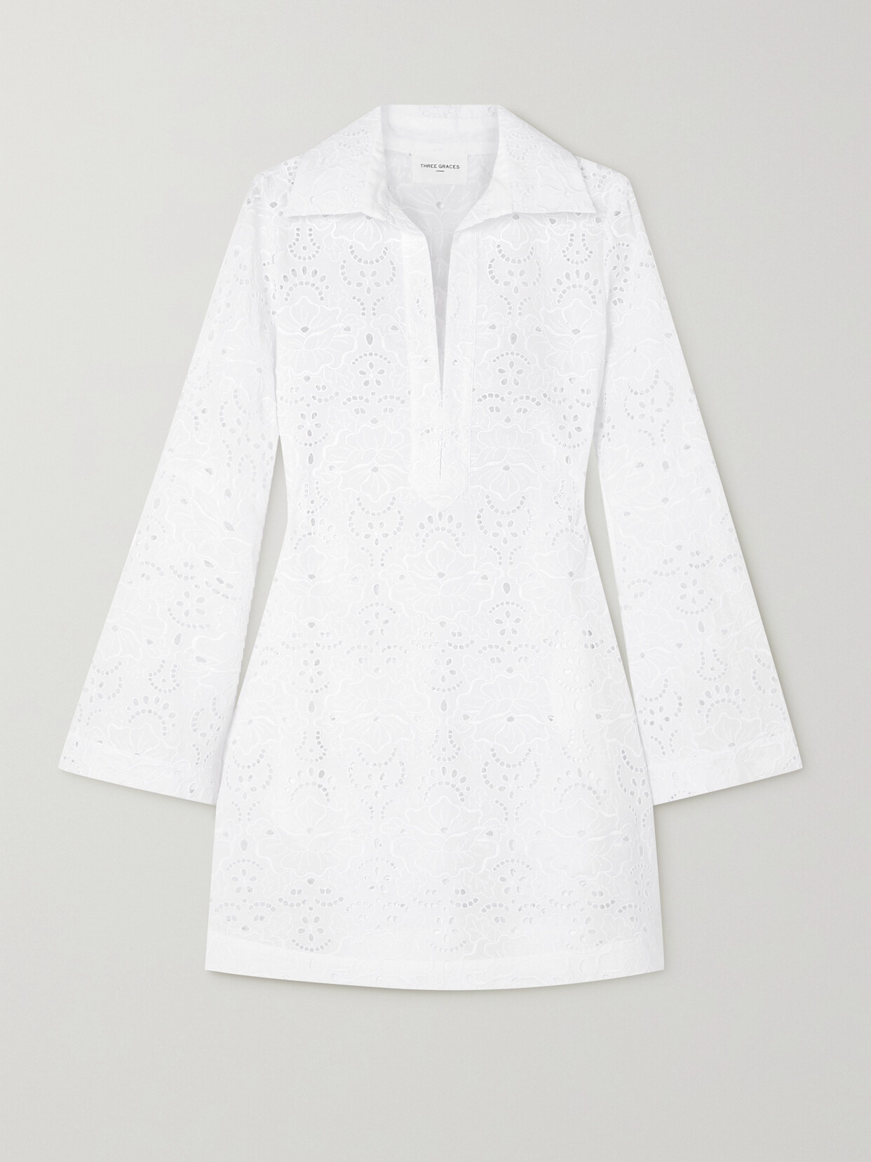 Three Graces London Tabitha Broderie Anglaise Cotton Mini Shirt Dress In White