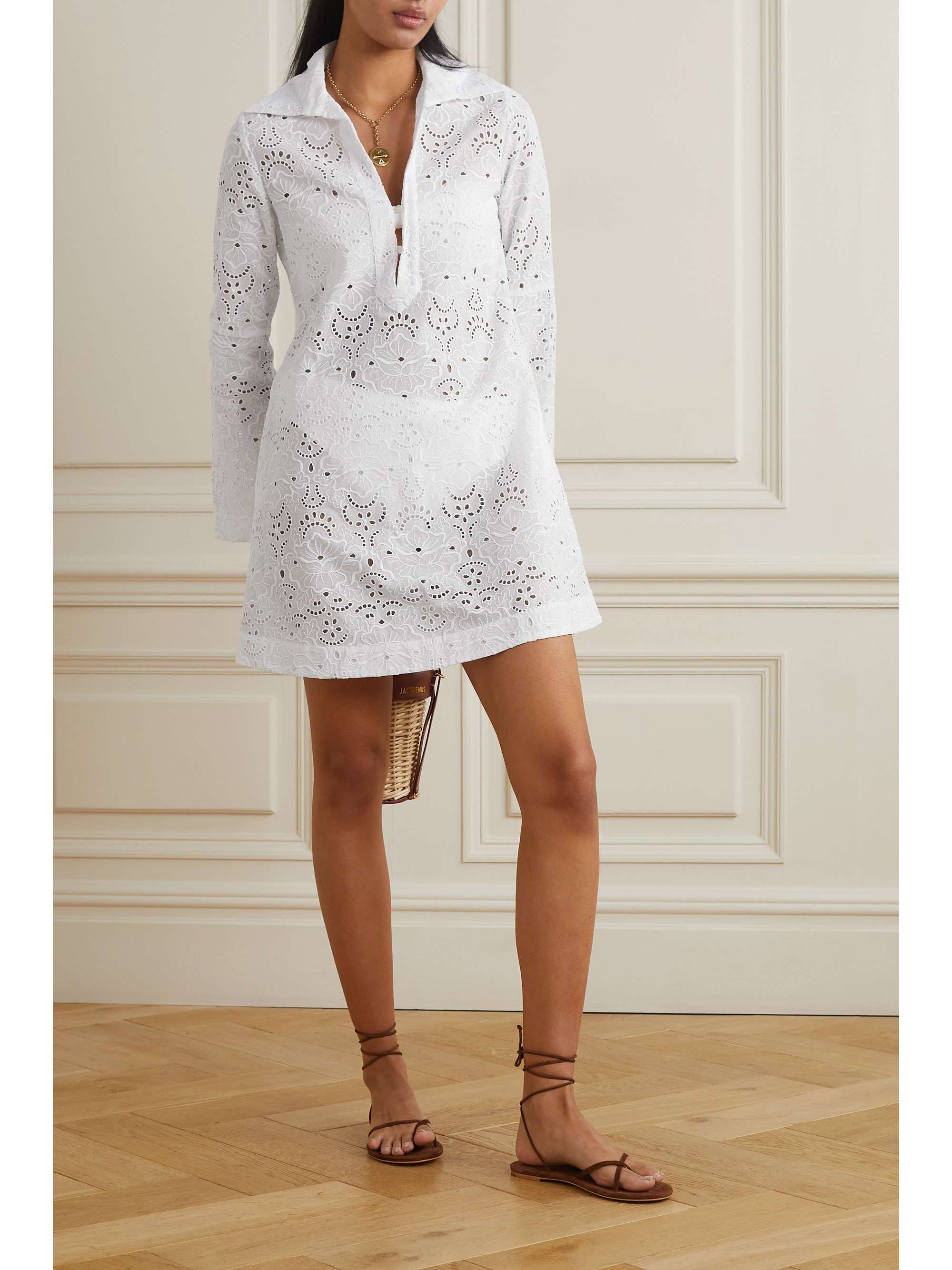 THREE GRACES LONDON Tabitha broderie anglaise cotton mini shirt dress