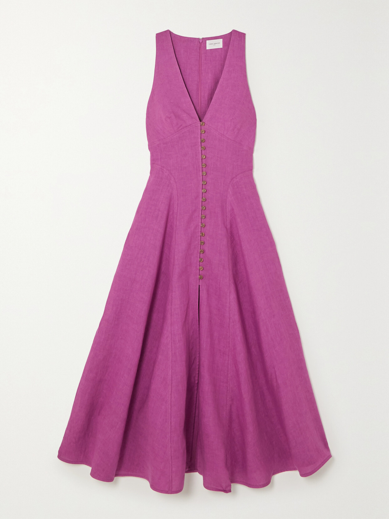 Three Graces London Rose Linen Midi Dress In Purple