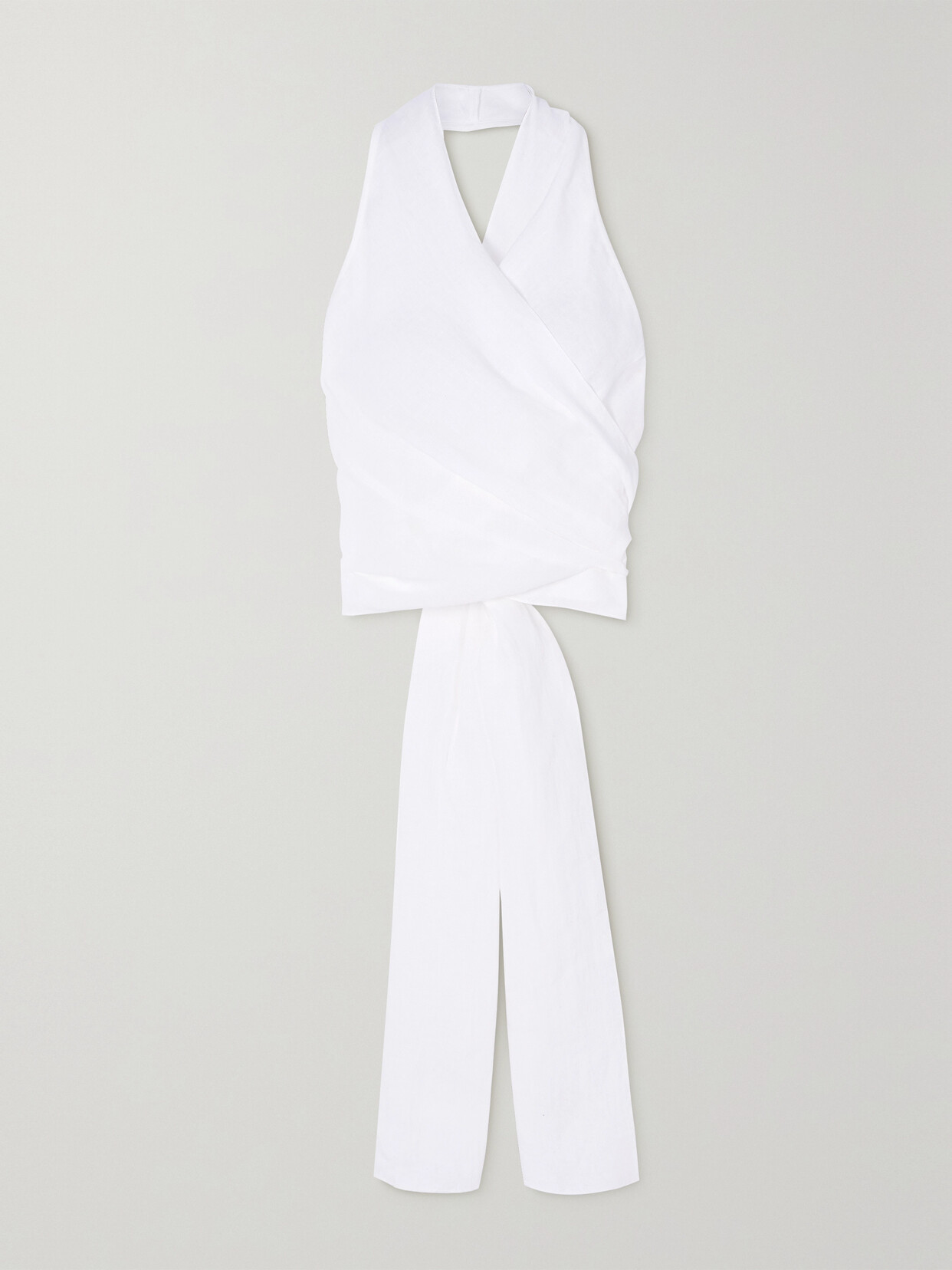 Three Graces London Emer Open-back Linen Halterneck Wrap Top - White