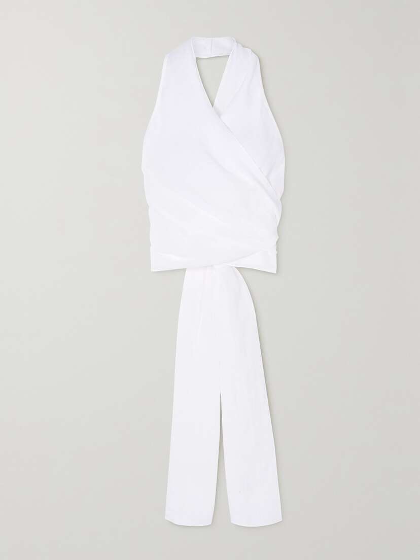 Three Graces London Emer Open-back Linen Halterneck Wrap Top - UK 16