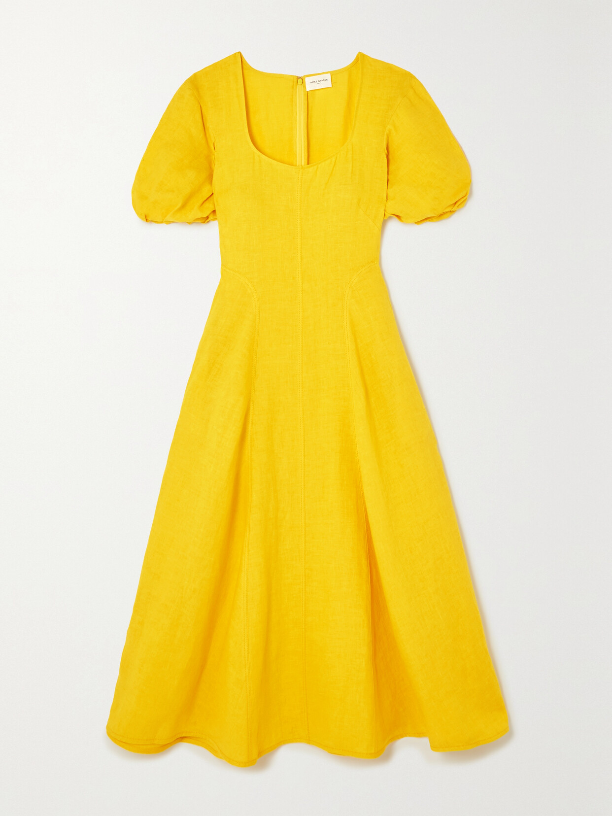 Three Graces London Nell Scoop-neck Linen Midi Dress In Yellow