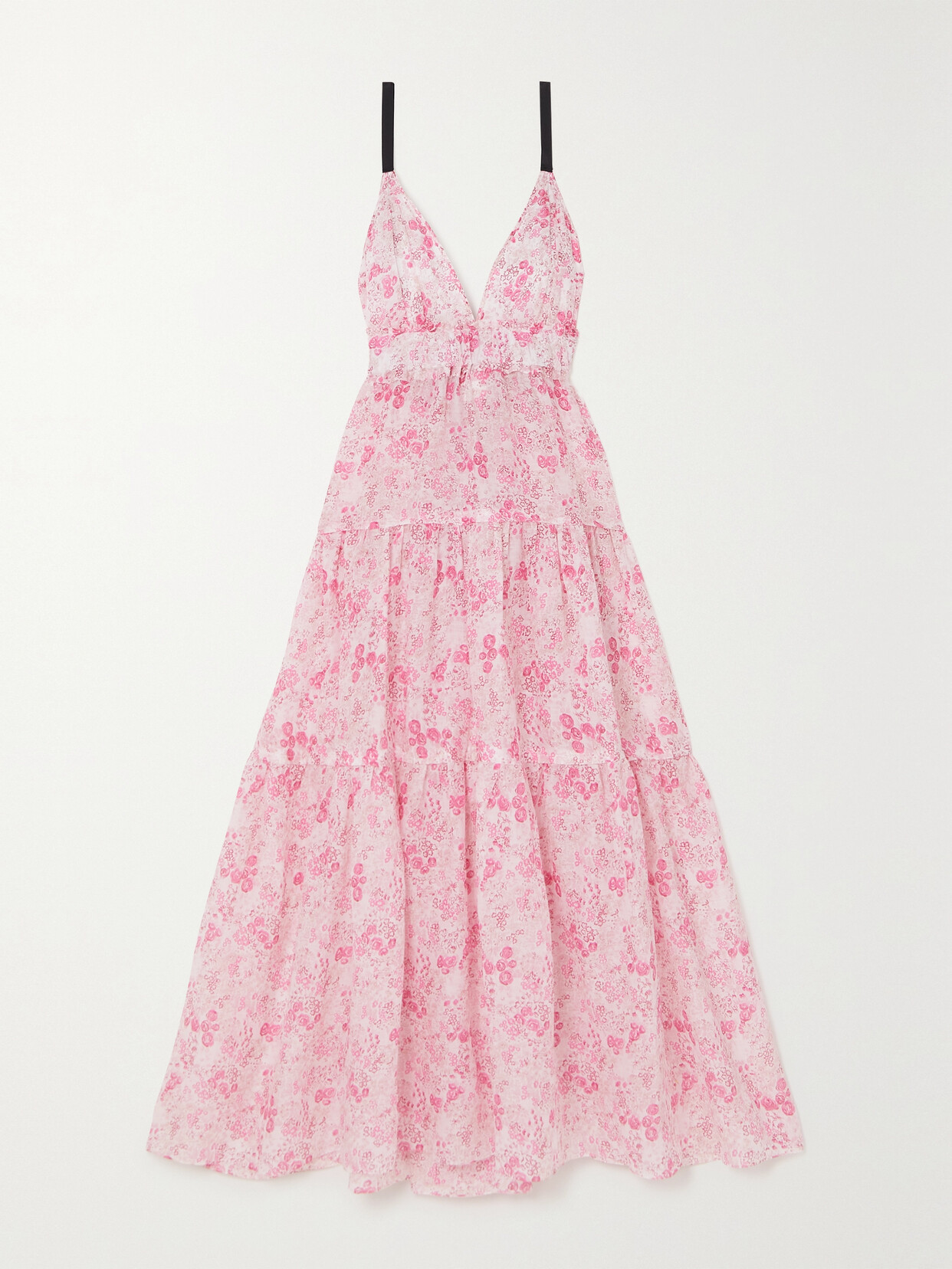 Three Graces London - Chloe Tiered Floral-print Ramie-voile Maxi Dress - Pink