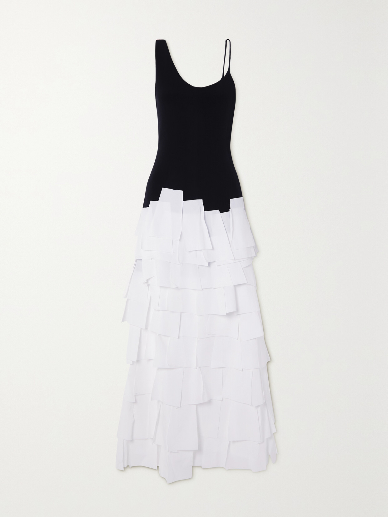 A.W.A.K.E. MODE Asymmetric Laser-cut Crepe And Stretch-jersey Maxi Dress - Black