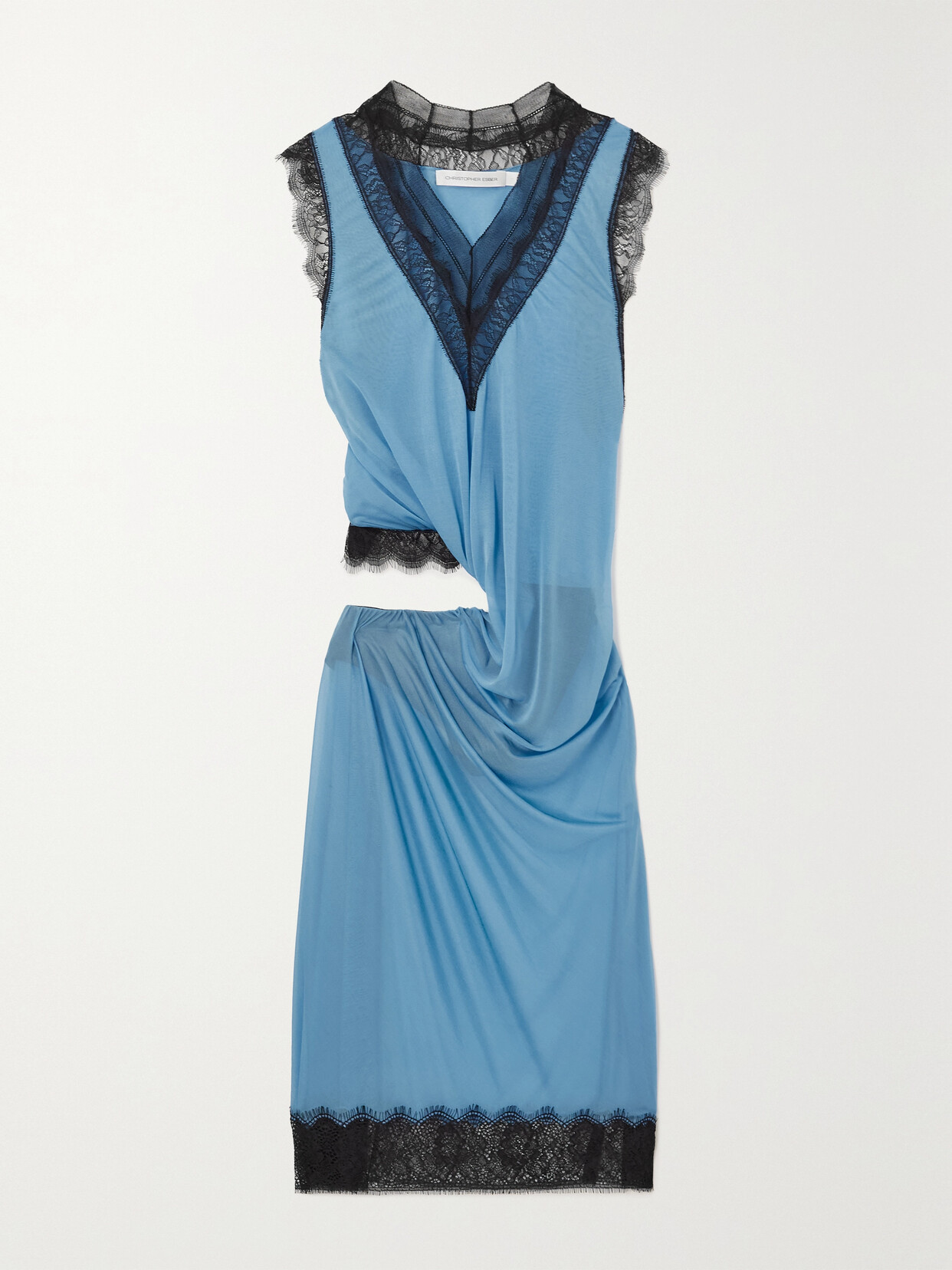 Christopher Esber - Cutout Draped Lace-trimmed Chiffon Dress - Blue