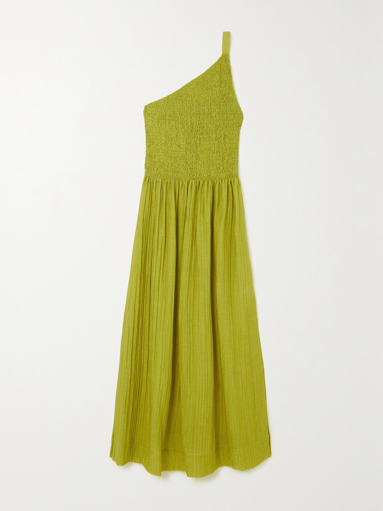 Three Graces London - Isa One-shoulder Shirred Seersucker Maxi Dress - Green