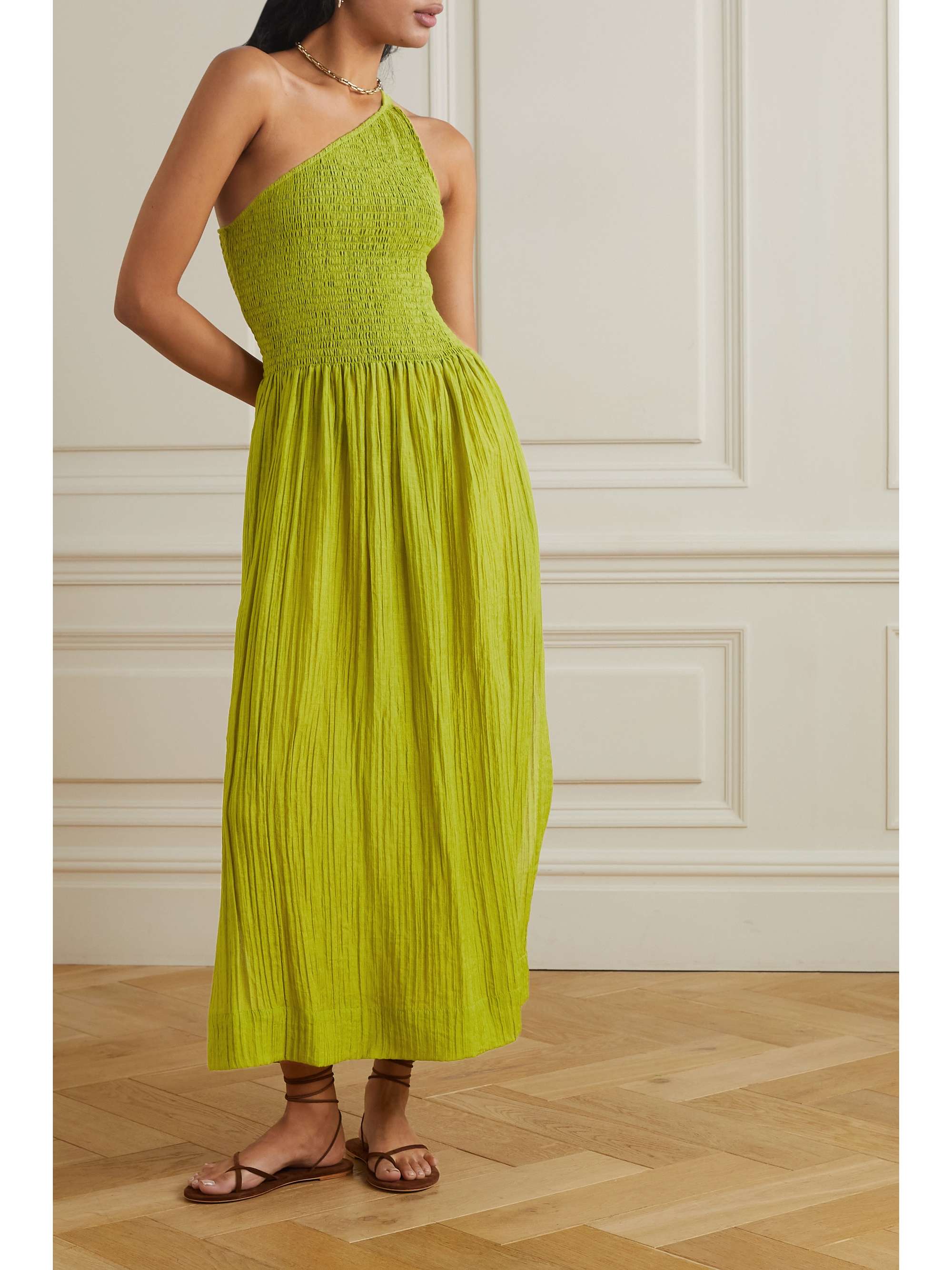 THREE GRACES LONDON Isa one-shoulder shirred seersucker maxi dress ...