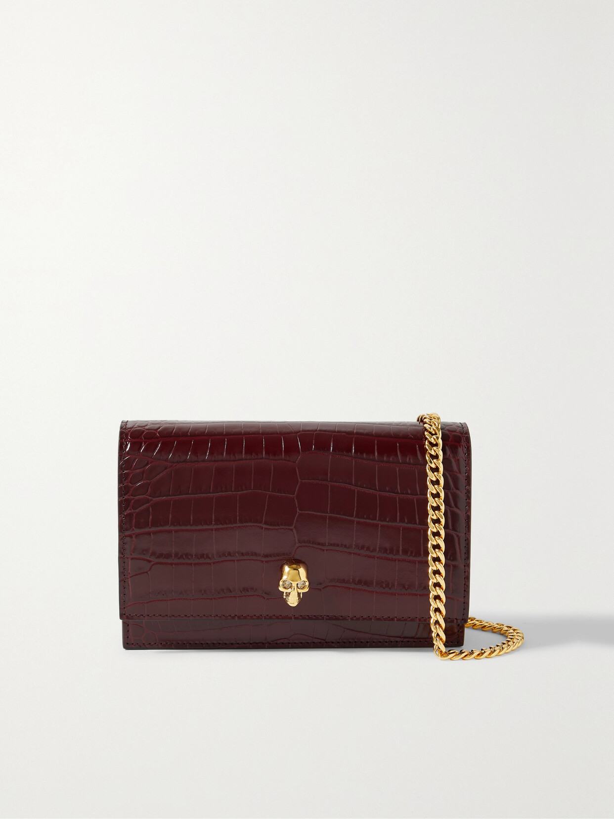 Alexander McQueen - Skull Mini Embellished Croc-effect Leather Shoulder Bag - Burgundy