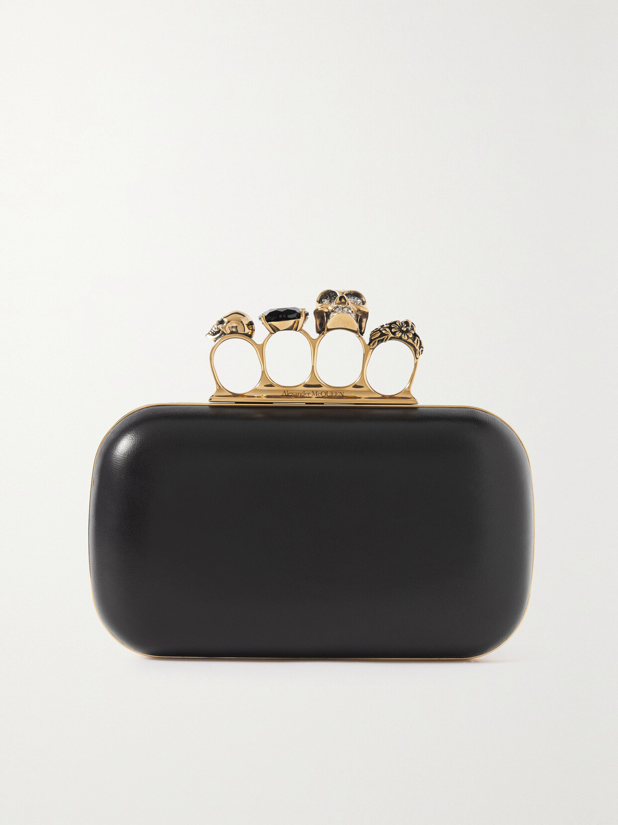 Alexander McQueen - Skull Four Ring Embellished Leather Clutch - Black