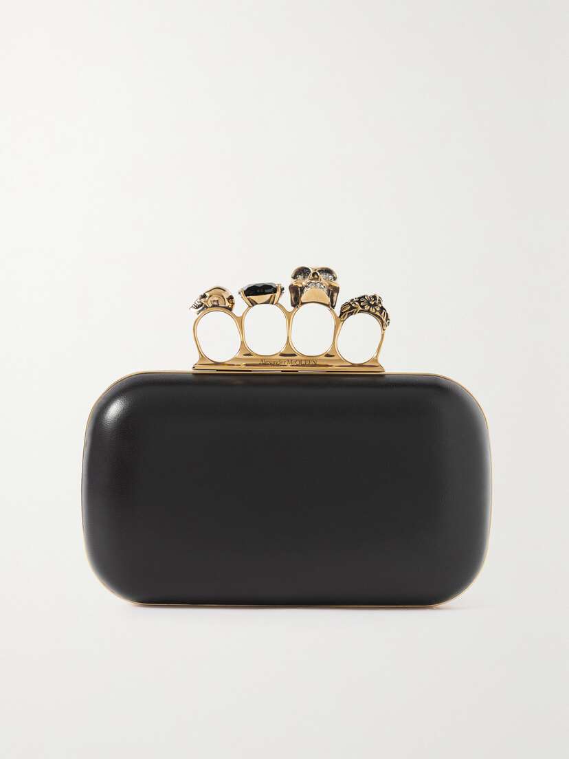 Alexander McQueen Skull Four Ring Embellished Leather Clutch