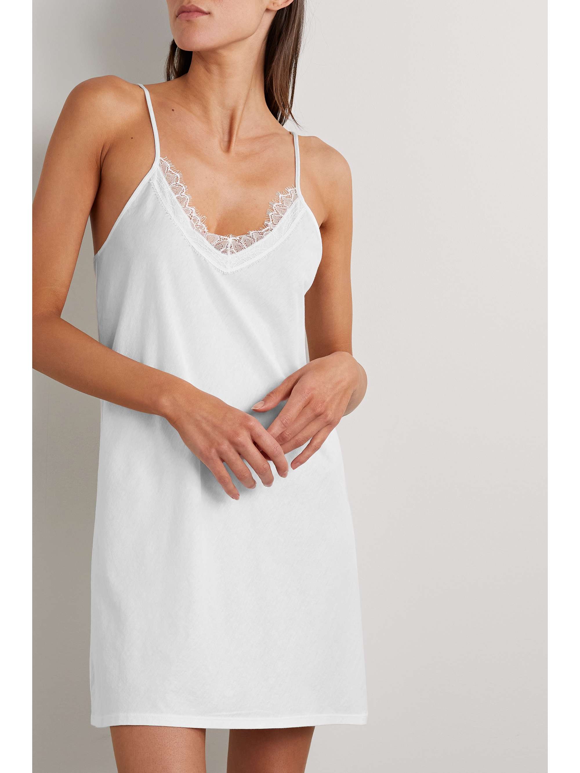 SKIN + NET SUSTAIN Leavers lace-trimmed organic Pima cotton-jersey  nightdress | NET-A-PORTER