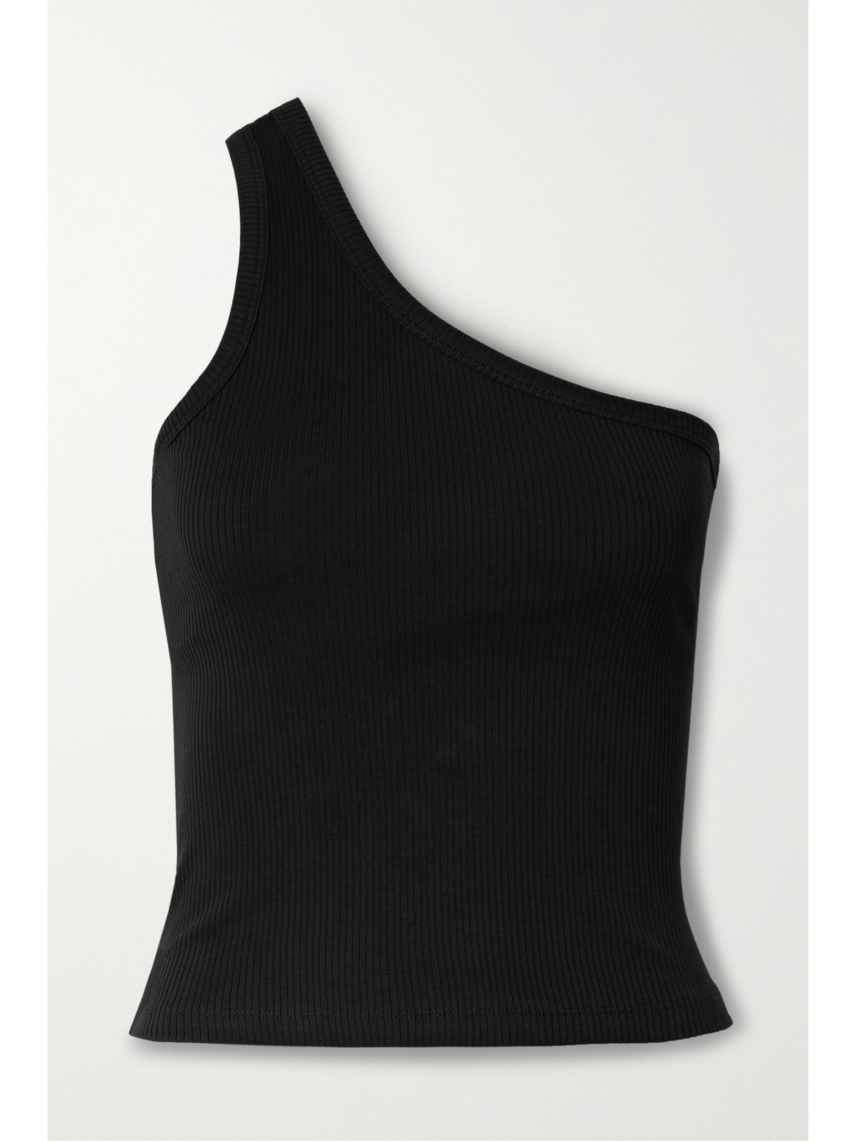 Skin - Ingeborg One-shoulder Ribbed Pima Cotton-jersey Tank - Black