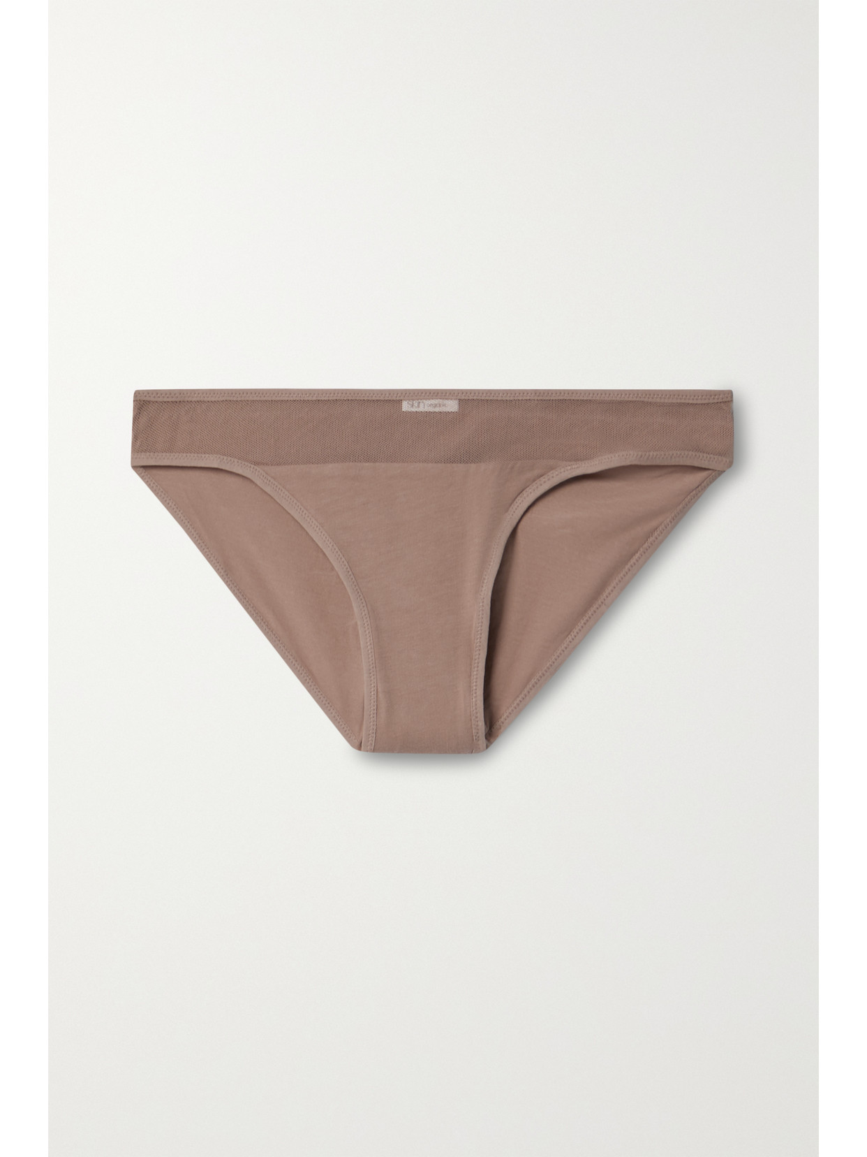 Skin - Onyx Tulle-trimmed Stretch Organic Pima Cotton-jersey Briefs - Brown