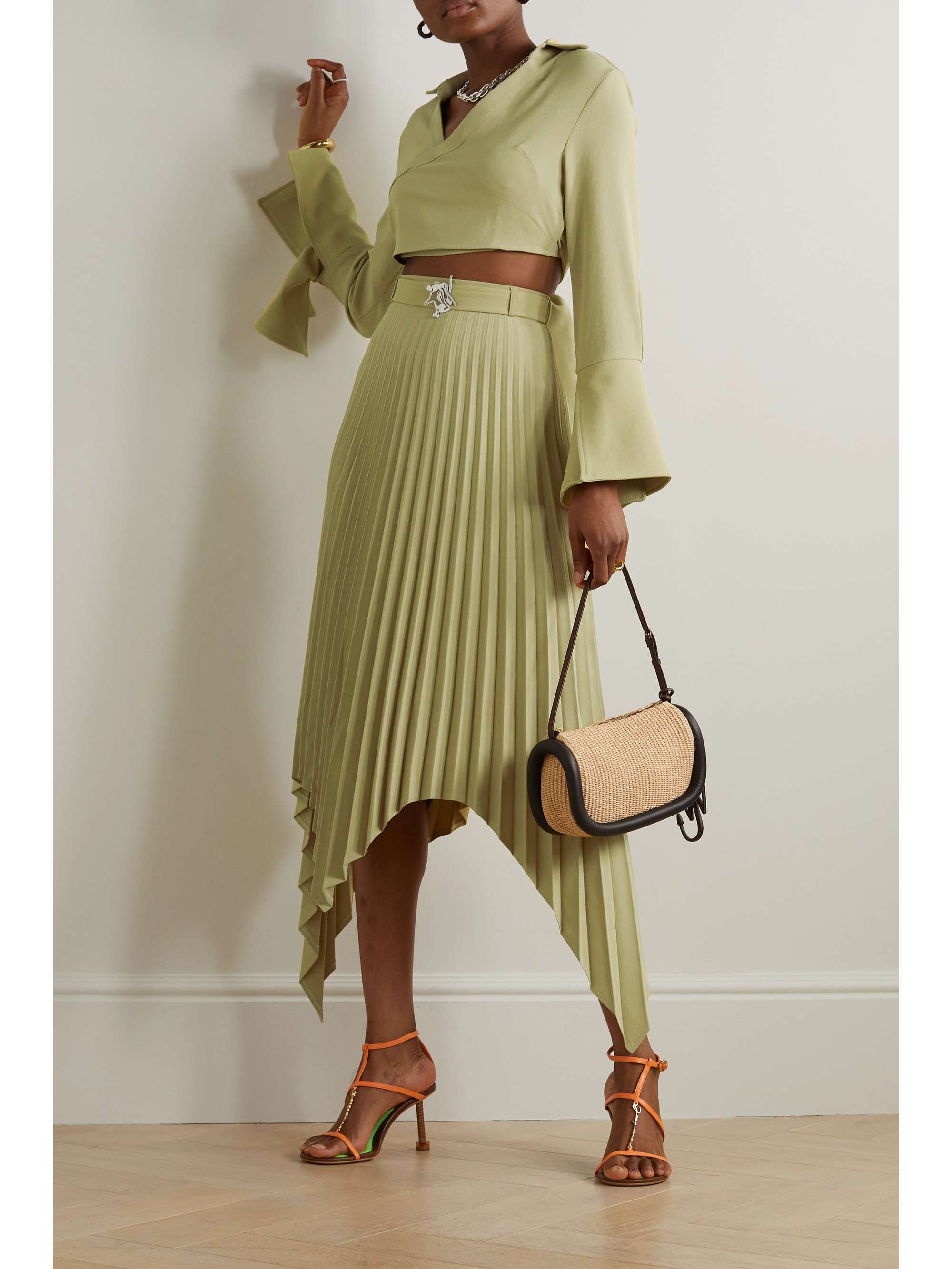 THEBE MAGUGU Belted asymmetric pleated jersey maxi skirt