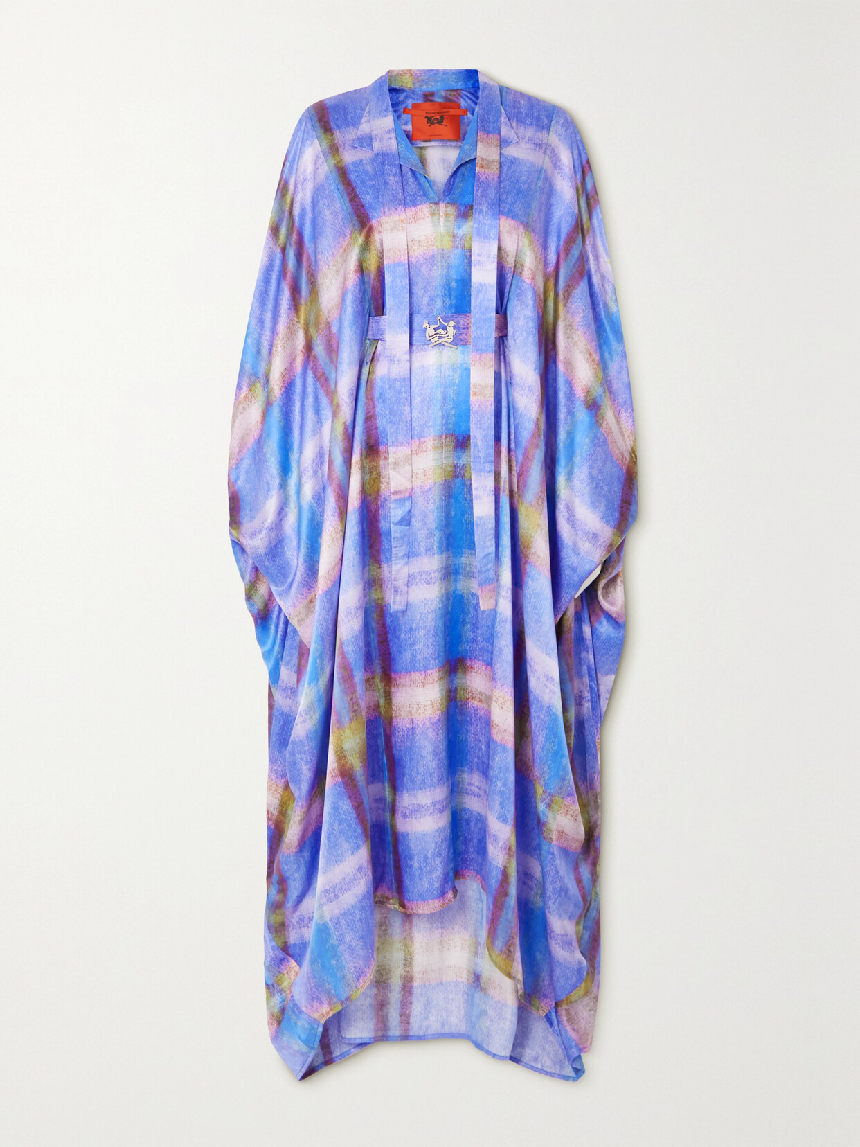 THEBE MAGUGU - Belted Checked Silk-satin Maxi Dress - Blue