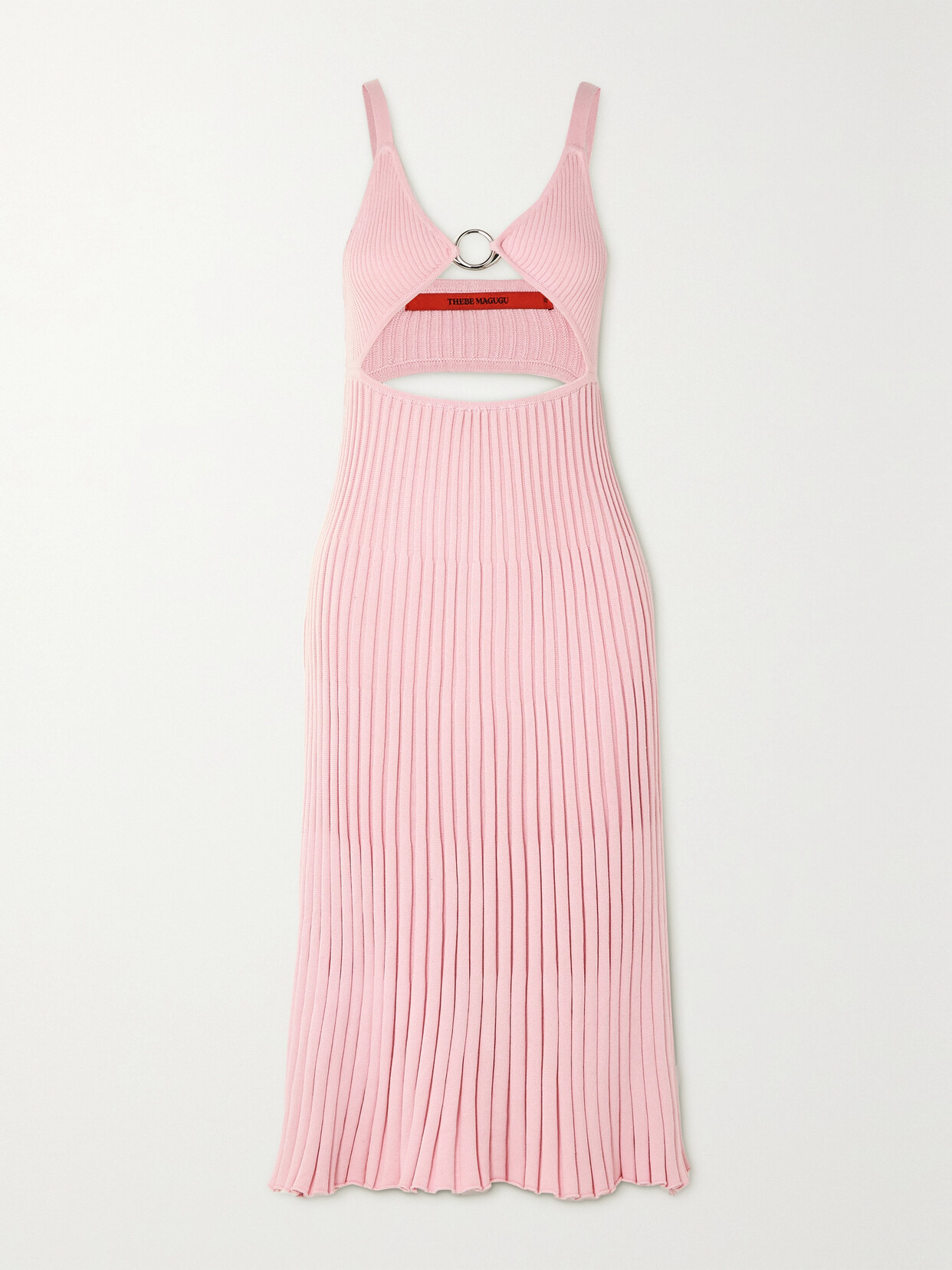 THEBE MAGUGU Embellished Cutout Ribbed Cotton Midi Dress