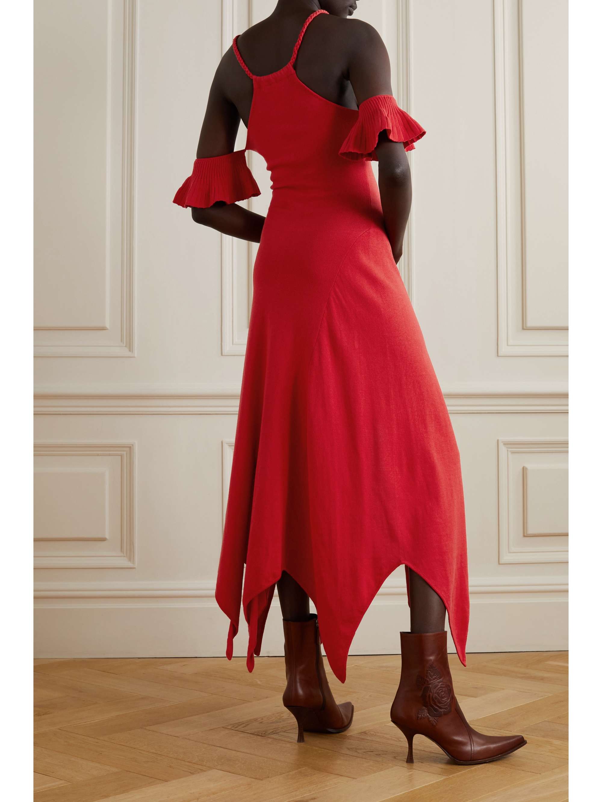 THEBE MAGUGU Cold-shoulder asymmetric cotton halterneck maxi dress