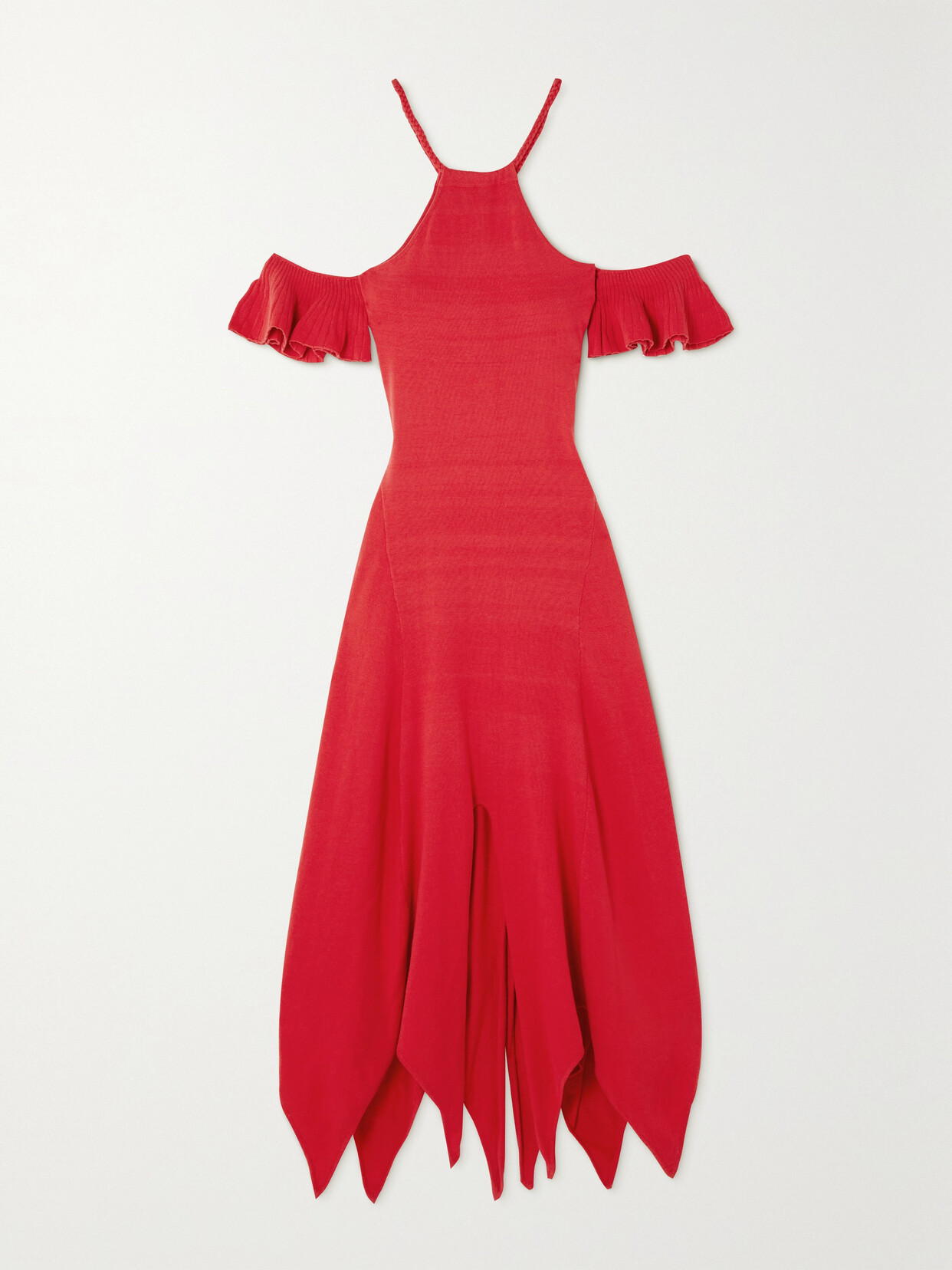 THEBE MAGUGU Cold-shoulder Asymmetric Cotton Halterneck Maxi Dress - Red