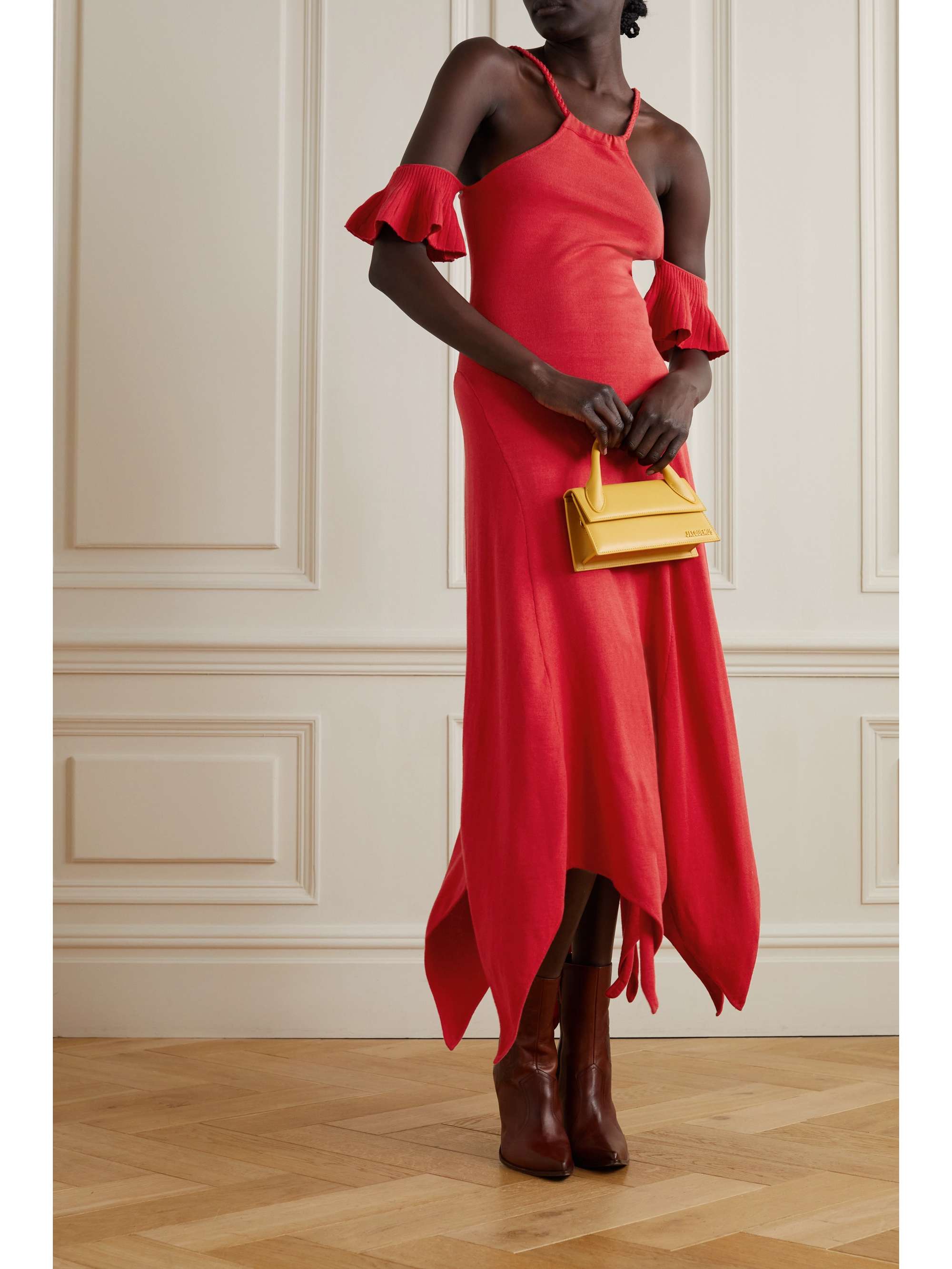 THEBE MAGUGU Cold-shoulder asymmetric cotton halterneck maxi dress