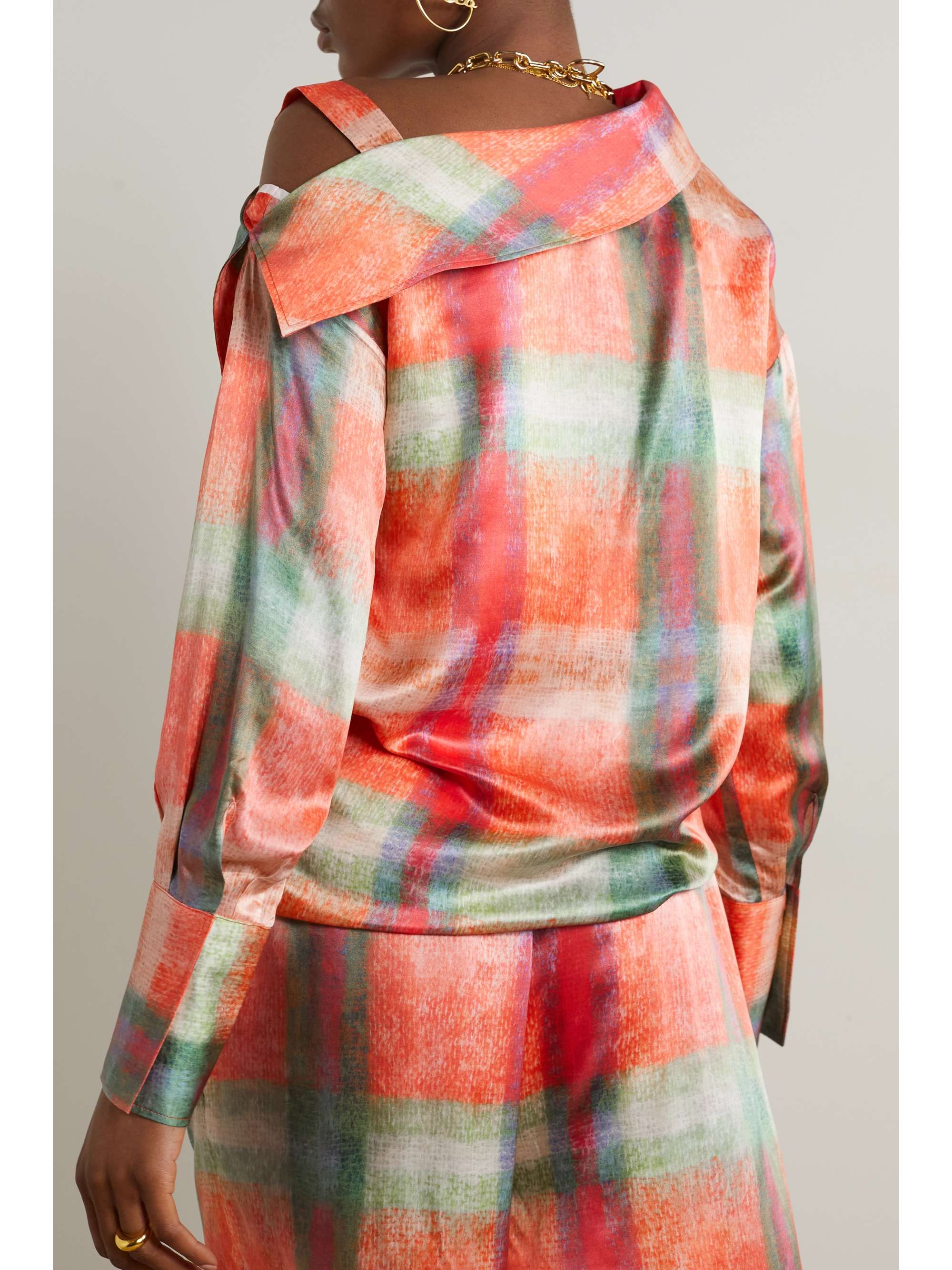 THEBE MAGUGU Asymmetric checked silk-satin top