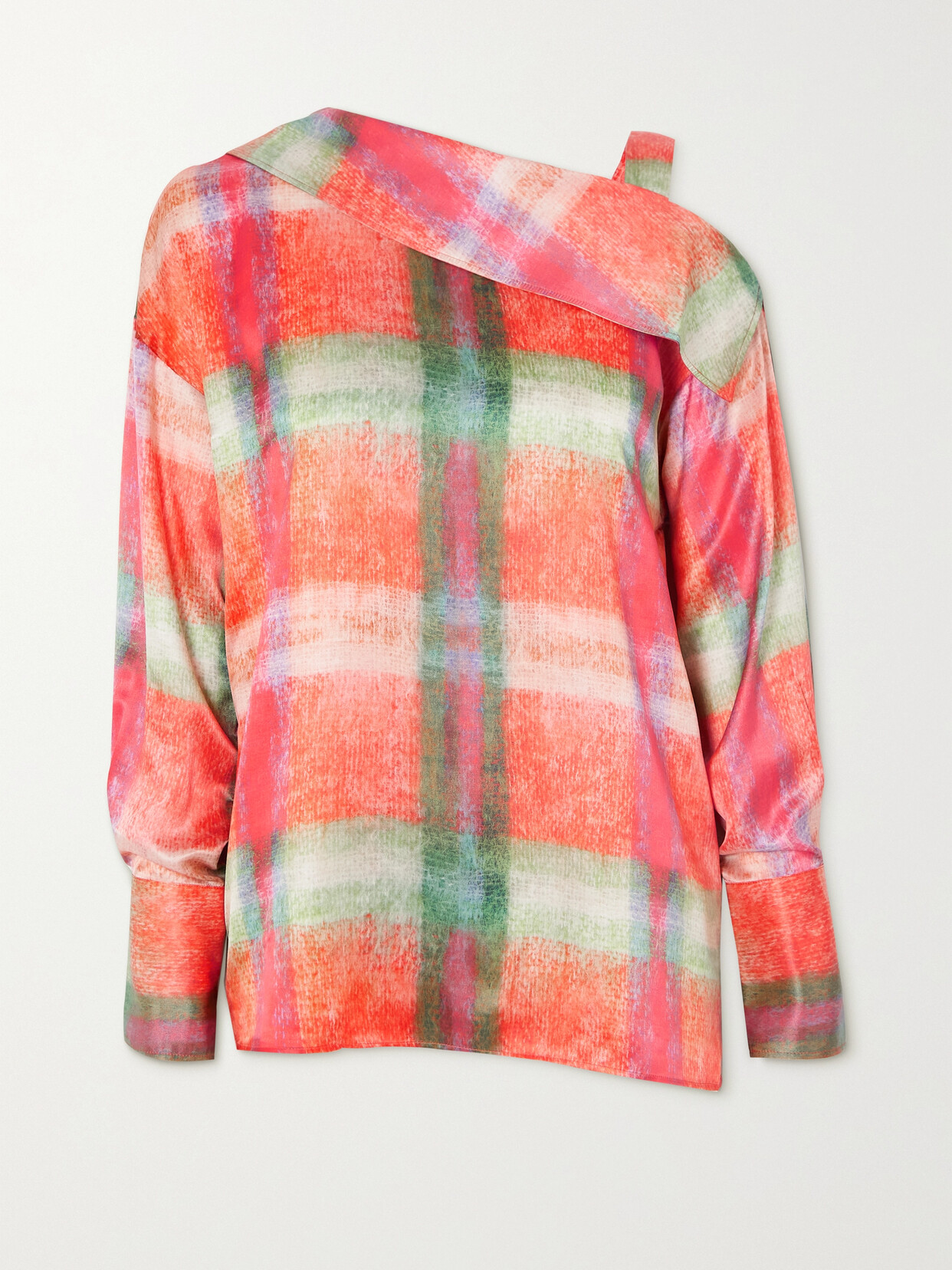 THEBE MAGUGU Asymmetric Checked Silk-satin Top - Orange