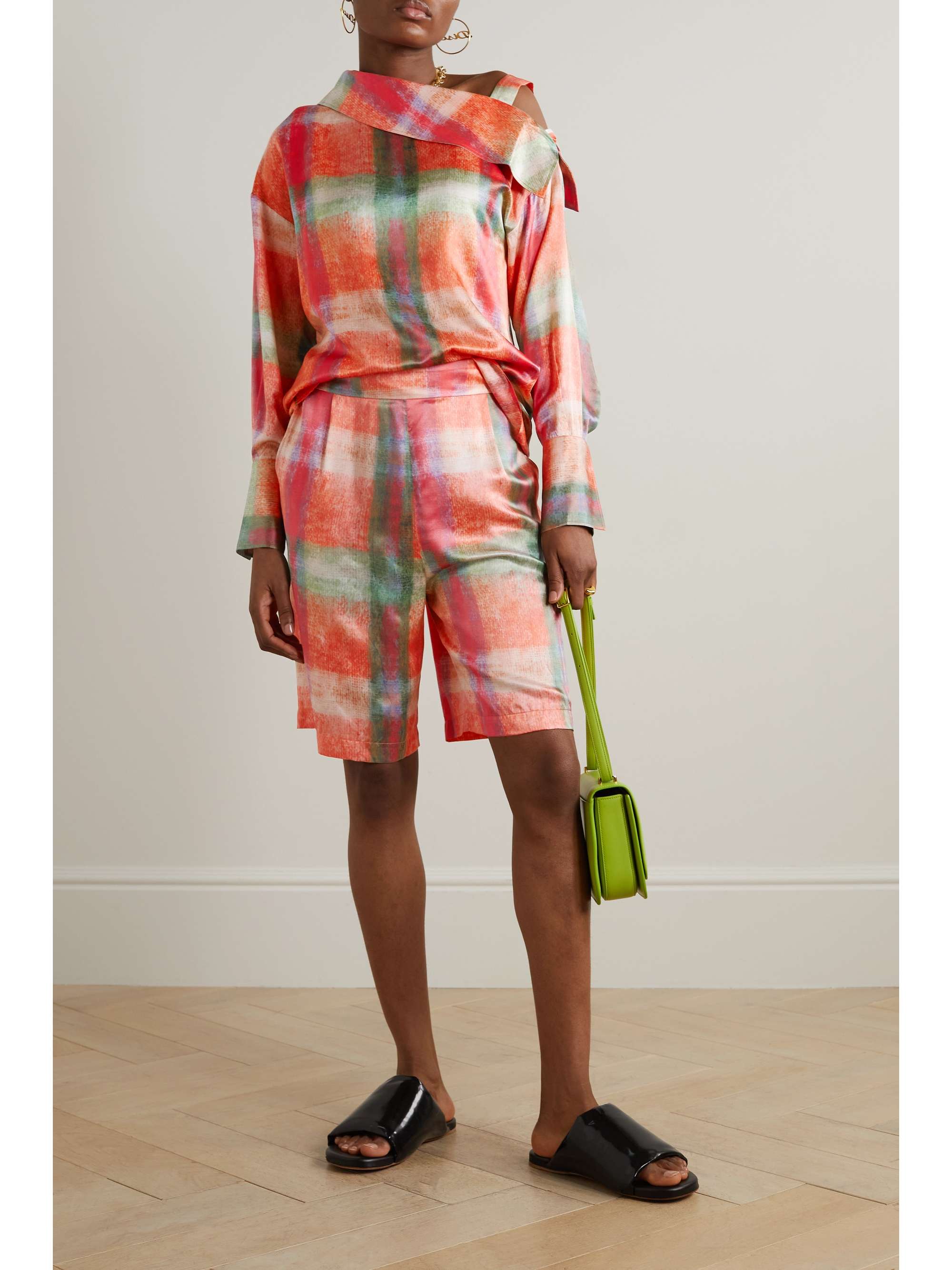 THEBE MAGUGU Asymmetric checked silk-satin top