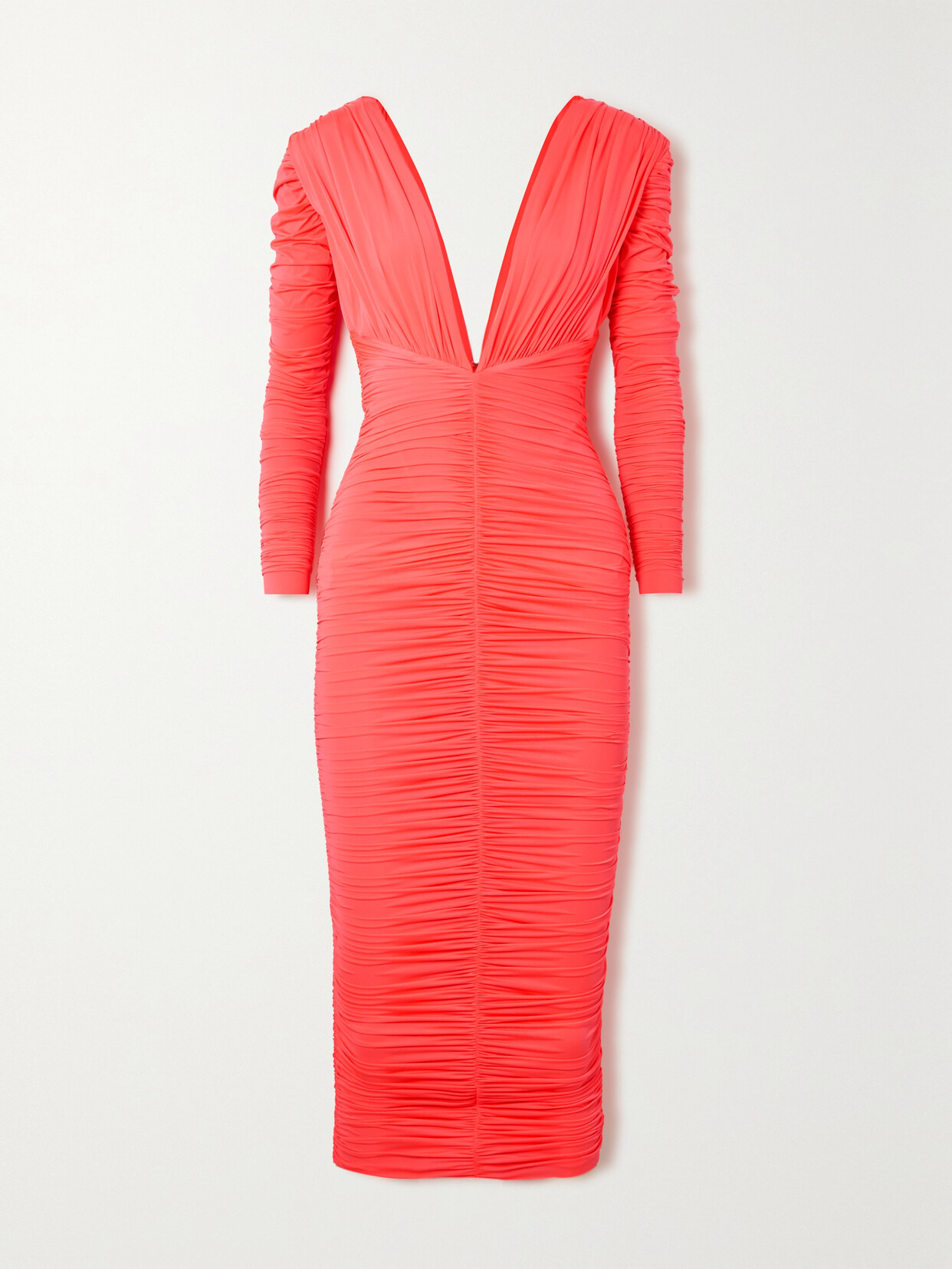 Alex Perry Marin Ruched Neon Stretch-jersey Midi Dress In Pink