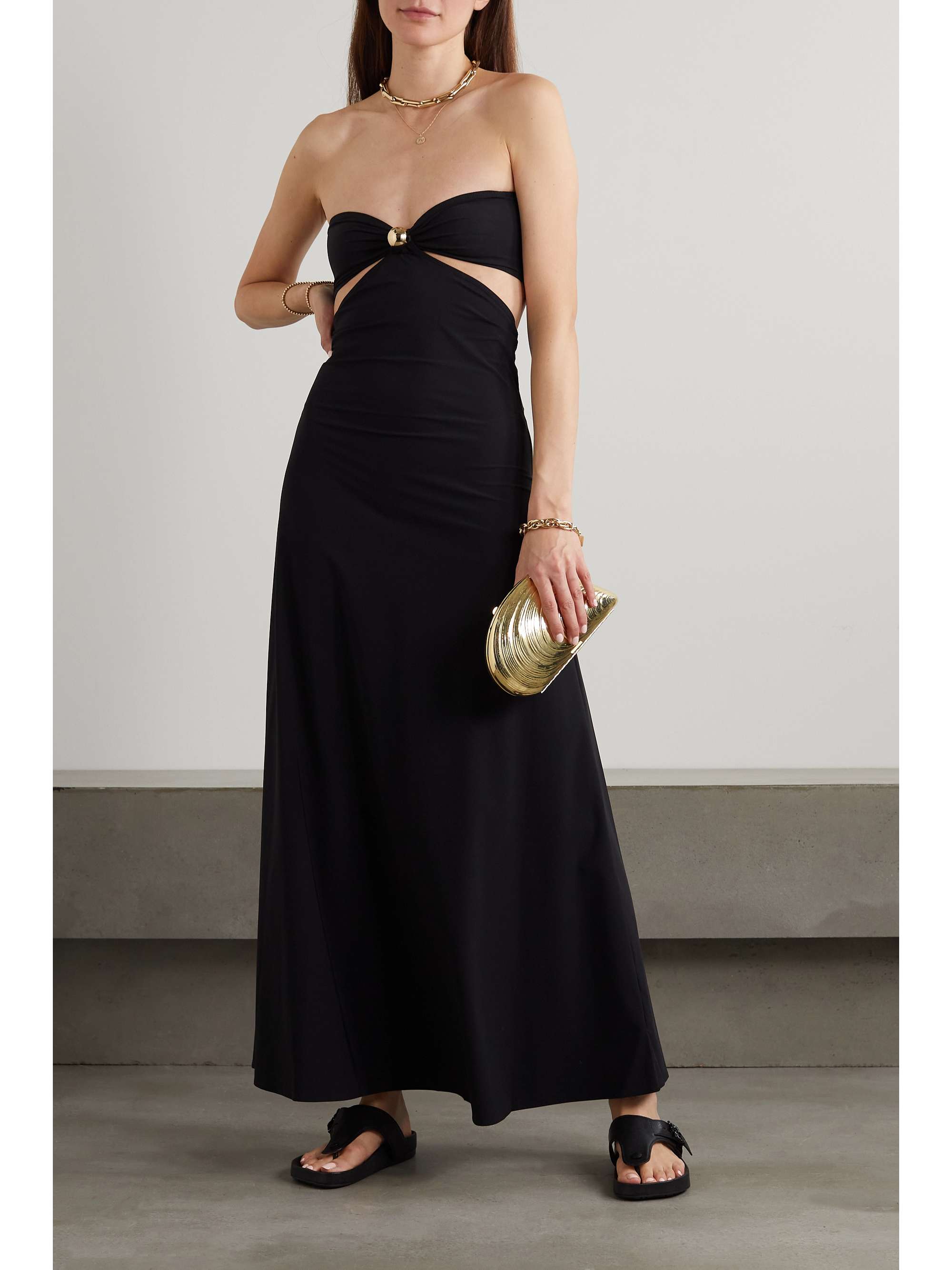 Strapless Maxi Dress with Metal Detail - Black main image 1
