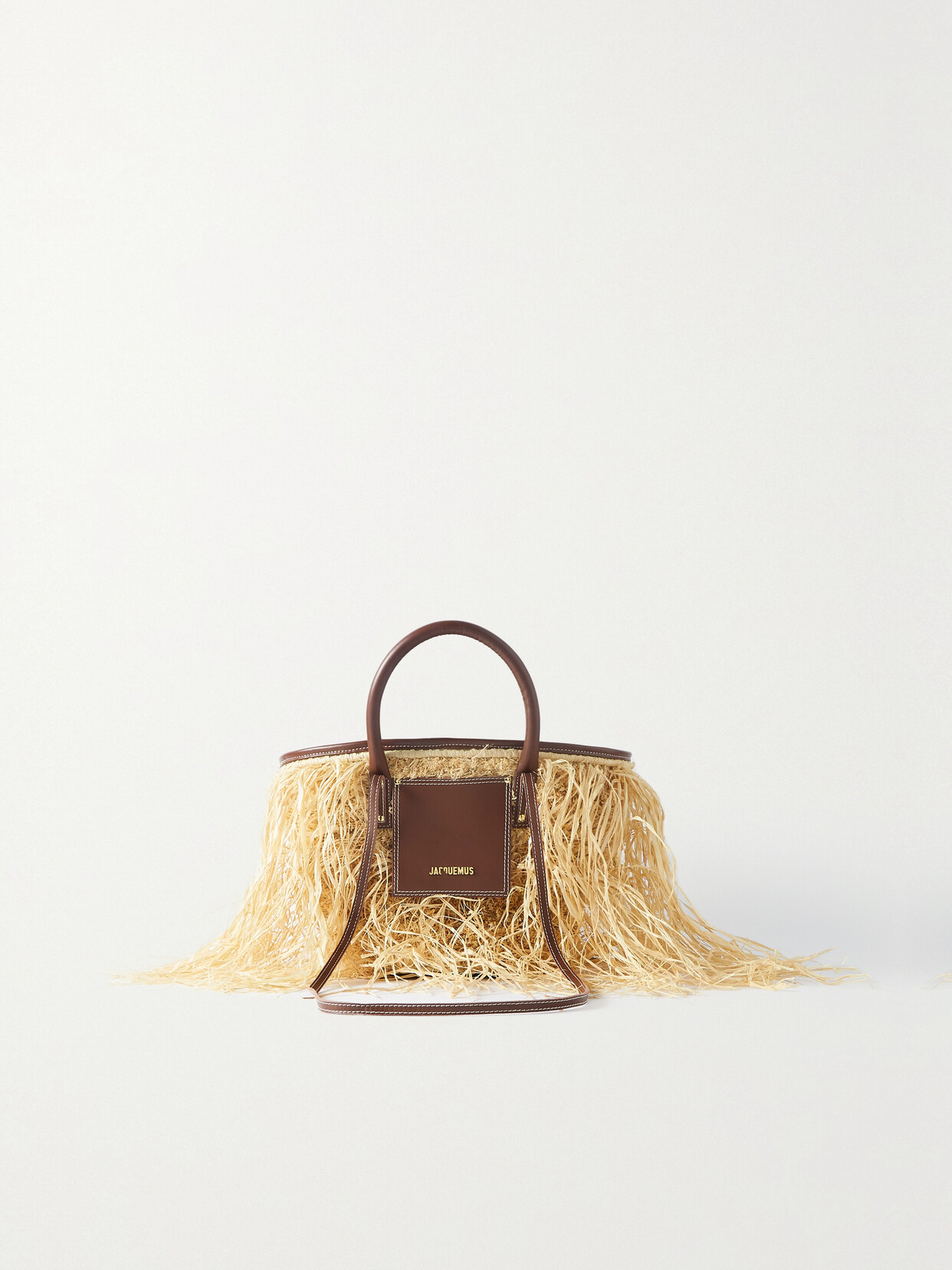 Jacquemus Le Panier Soli Leather-trimmed Fringed Raffia Tote In Brown