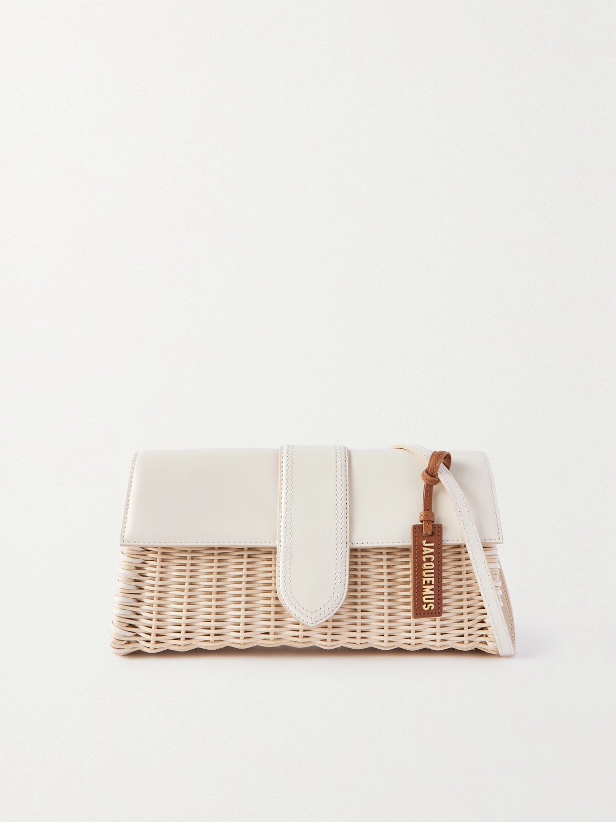 Jacquemus - Le Bambino Long Leather-trimmed Wicker Shoulder Bag - Ivory
